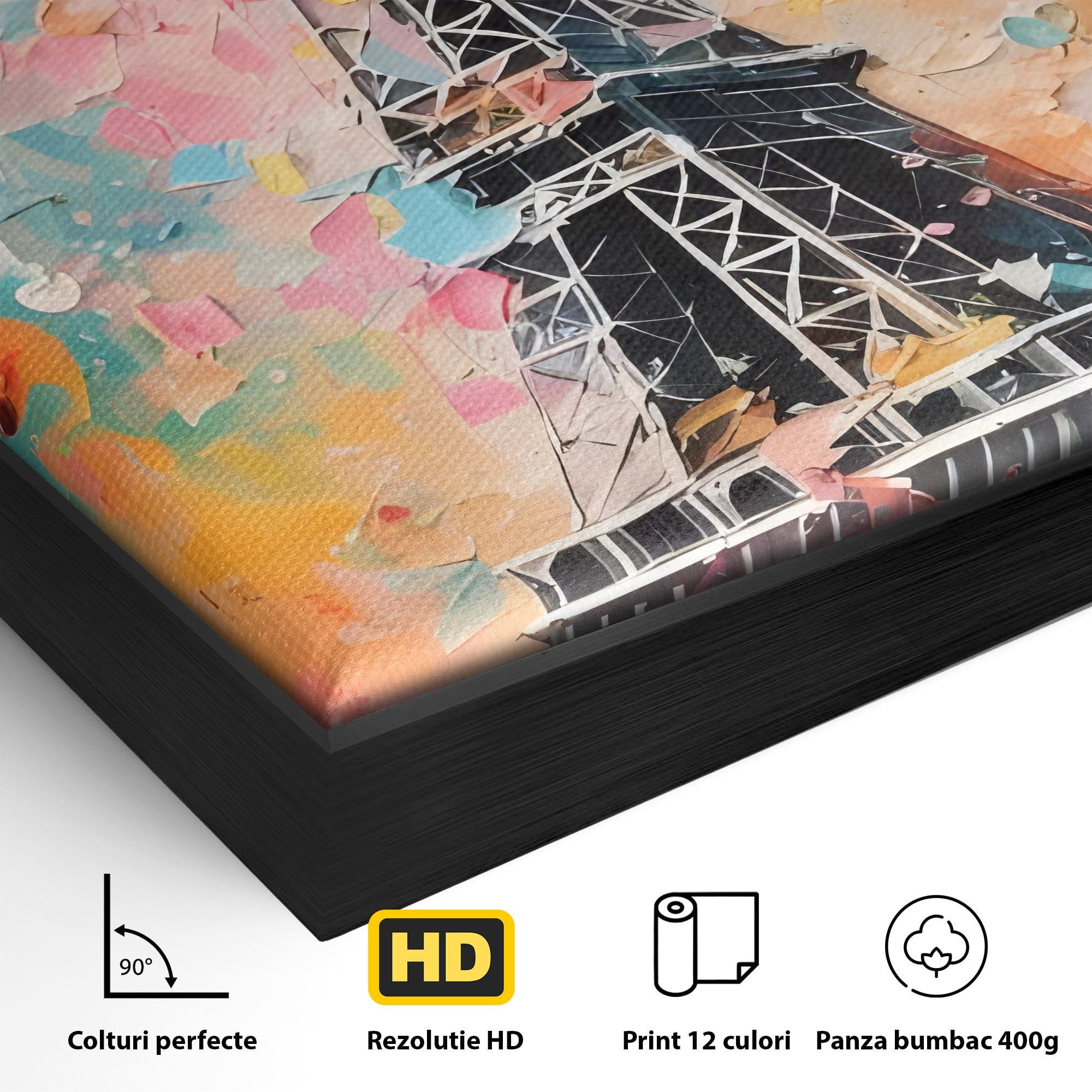 Tablou Canvas Premium LuxCanva® C1175, Turnul Eiffel Primavaratic, Turnul Eiffel, Primavara, Paris, Flori, Living, Culori Vibrante
