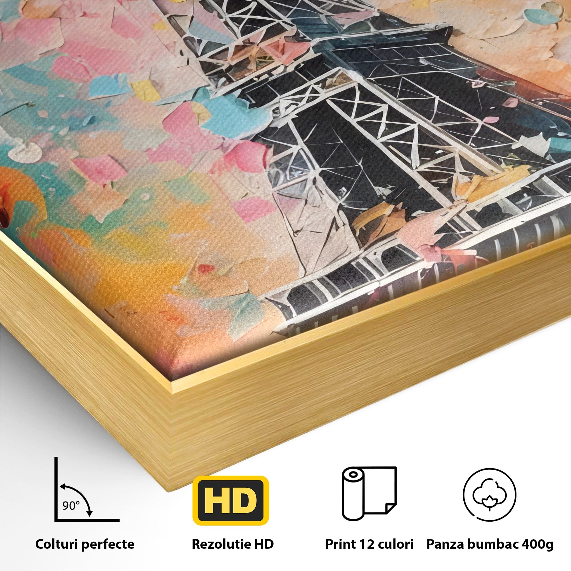 Tablou Canvas Premium LuxCanva® C1175, Turnul Eiffel Primavaratic, Turnul Eiffel, Primavara, Paris, Flori, Living, Culori Vibrante