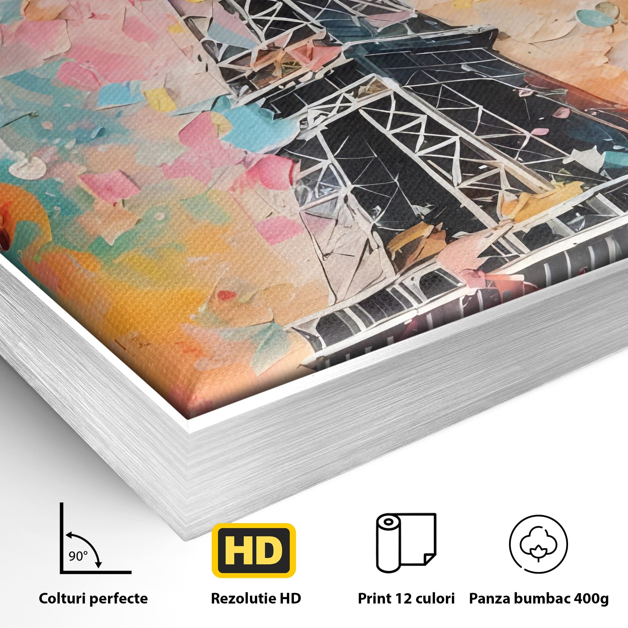 Tablou Canvas Premium LuxCanva® C1175, Turnul Eiffel Primavaratic, Turnul Eiffel, Primavara, Paris, Flori, Living, Culori Vibrante