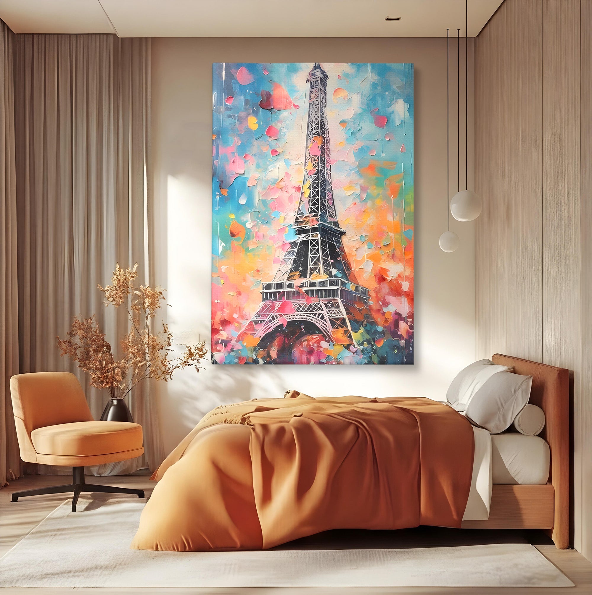 Tablou Canvas Premium LuxCanva® C1175, Turnul Eiffel Primavaratic, Turnul Eiffel, Primavara, Paris, Flori, Living, Culori Vibrante