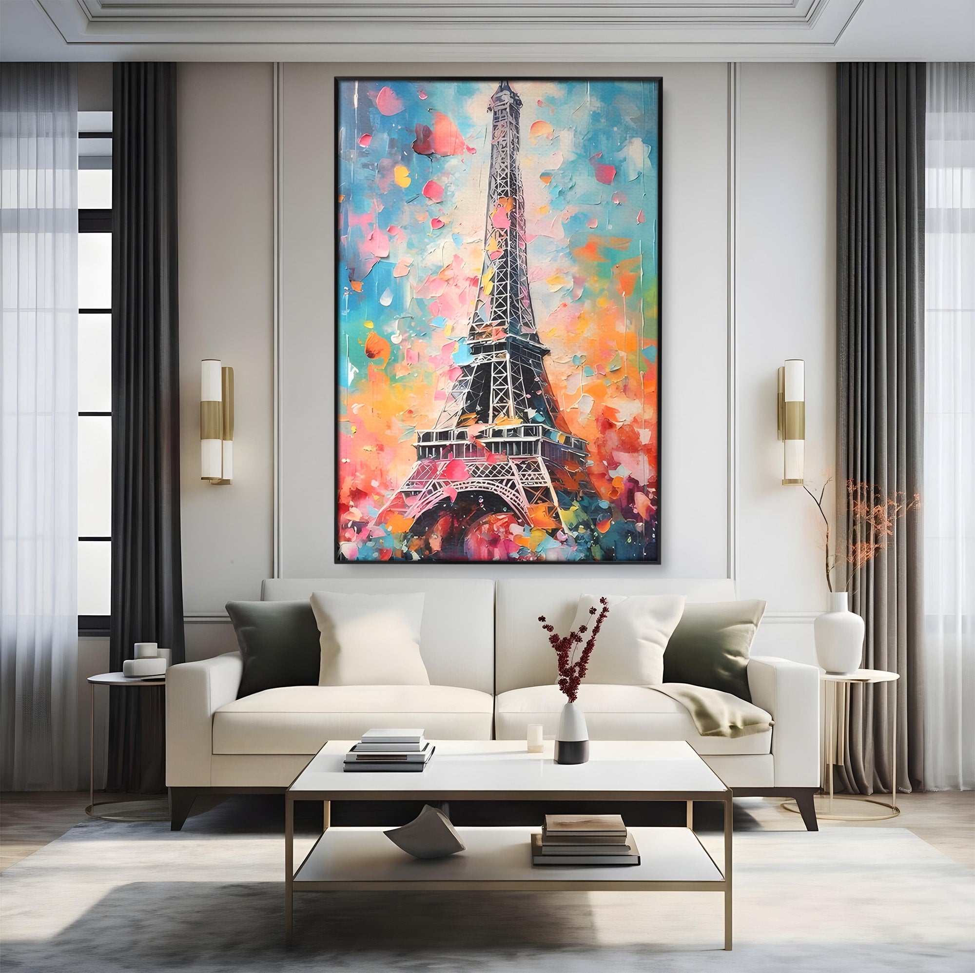 Tablou Canvas Premium LuxCanva® C1175, Turnul Eiffel Primavaratic, Turnul Eiffel, Primavara, Paris, Flori, Living, Culori Vibrante