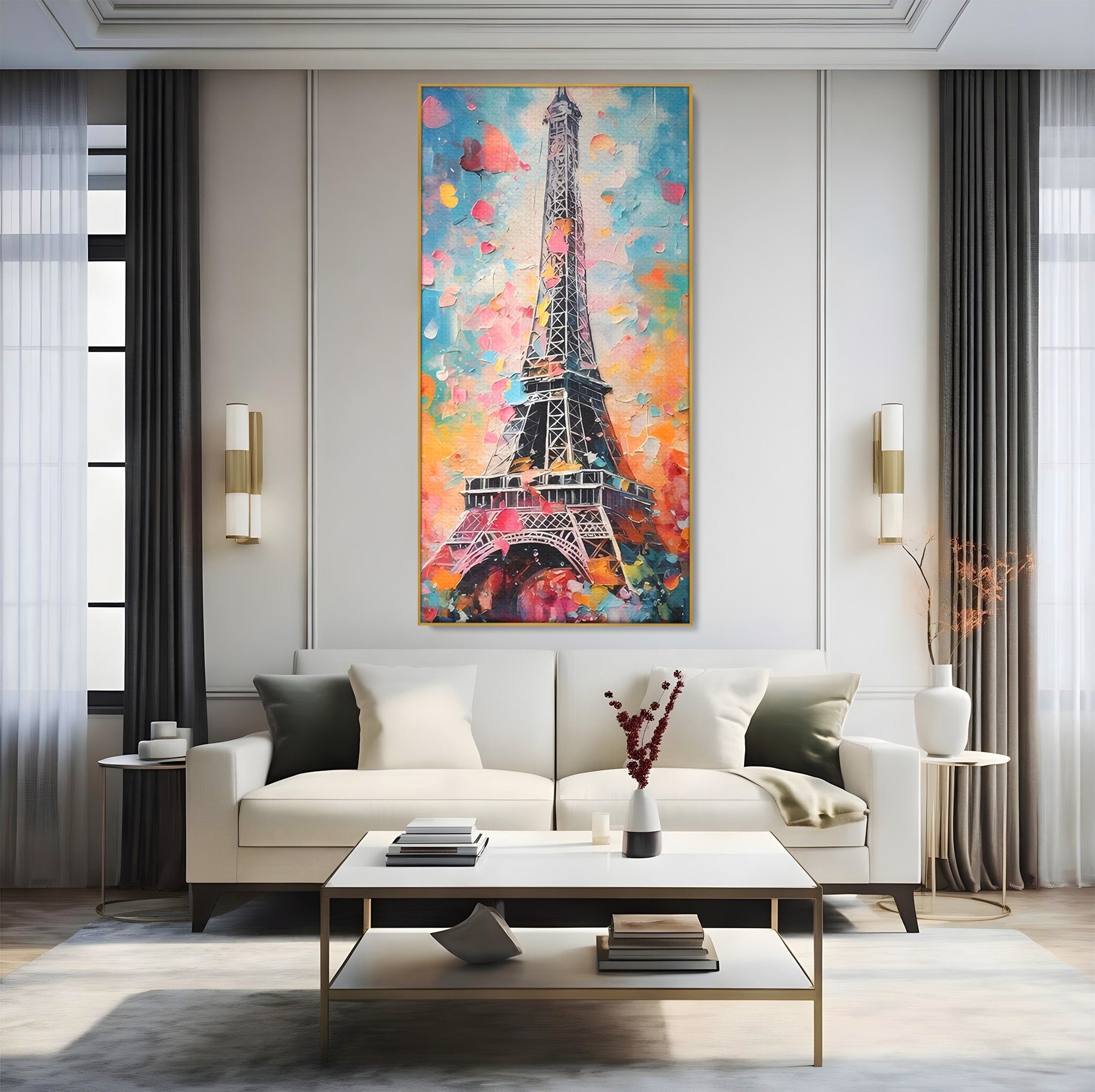Tablou Canvas Premium LuxCanva® C1175, Turnul Eiffel Primavaratic, Turnul Eiffel, Primavara, Paris, Flori, Living, Culori Vibrante