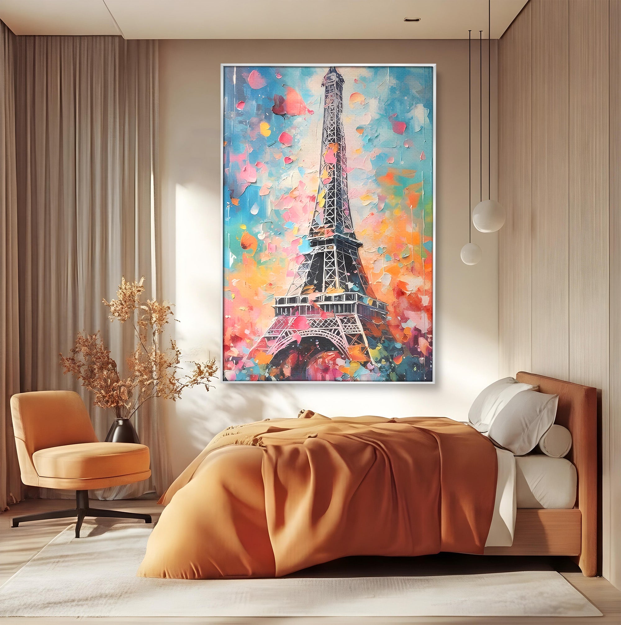 Tablou Canvas Premium LuxCanva® C1175, Turnul Eiffel Primavaratic, Turnul Eiffel, Primavara, Paris, Flori, Living, Culori Vibrante