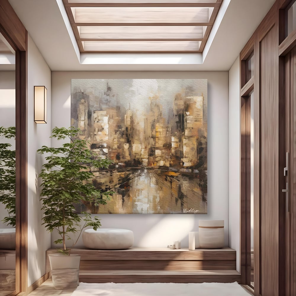Tablou Canvas Premium LuxCanva® C1184, Abstract City Center , Zgarie Nori, Oras, Decorativ, Living Room, Culori Vibrante