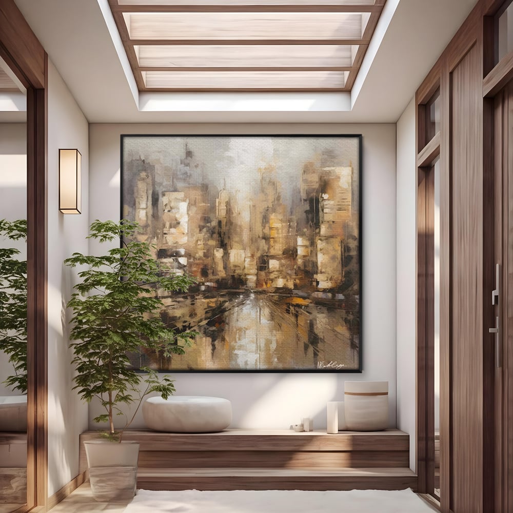 Tablou Canvas Premium LuxCanva® C1184, Abstract City Center , Zgarie Nori, Oras, Decorativ, Living Room, Culori Vibrante
