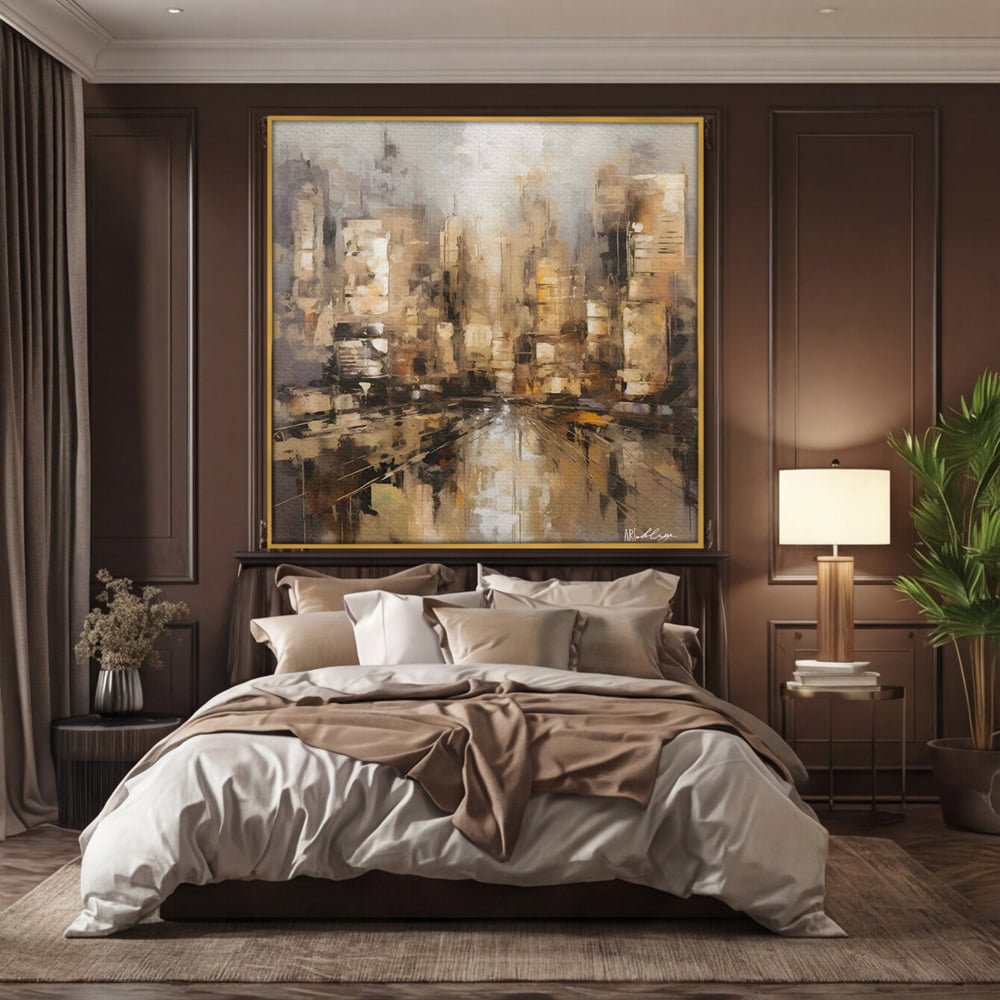 Tablou Canvas Premium LuxCanva® C1184, Abstract City Center , Zgarie Nori, Oras, Decorativ, Living Room, Culori Vibrante