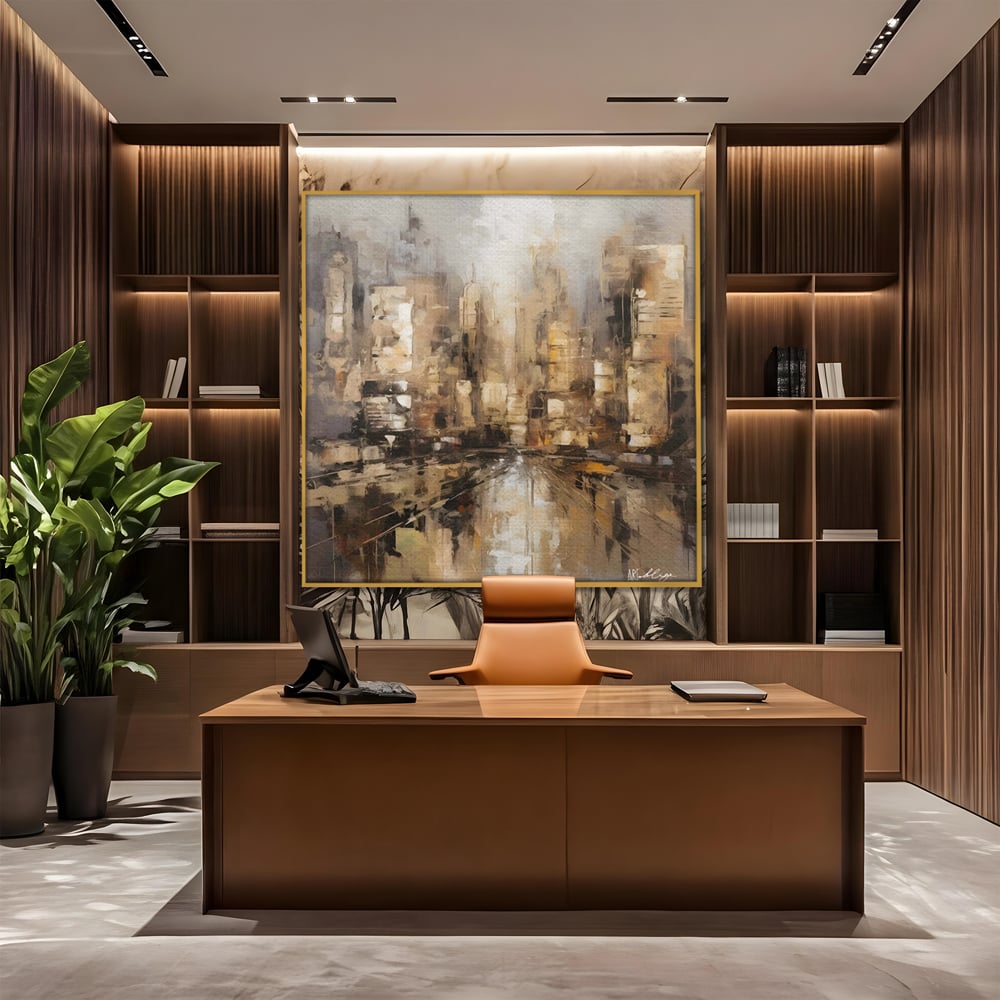 Tablou Canvas Premium LuxCanva® C1184, Abstract City Center , Zgarie Nori, Oras, Decorativ, Living Room, Culori Vibrante