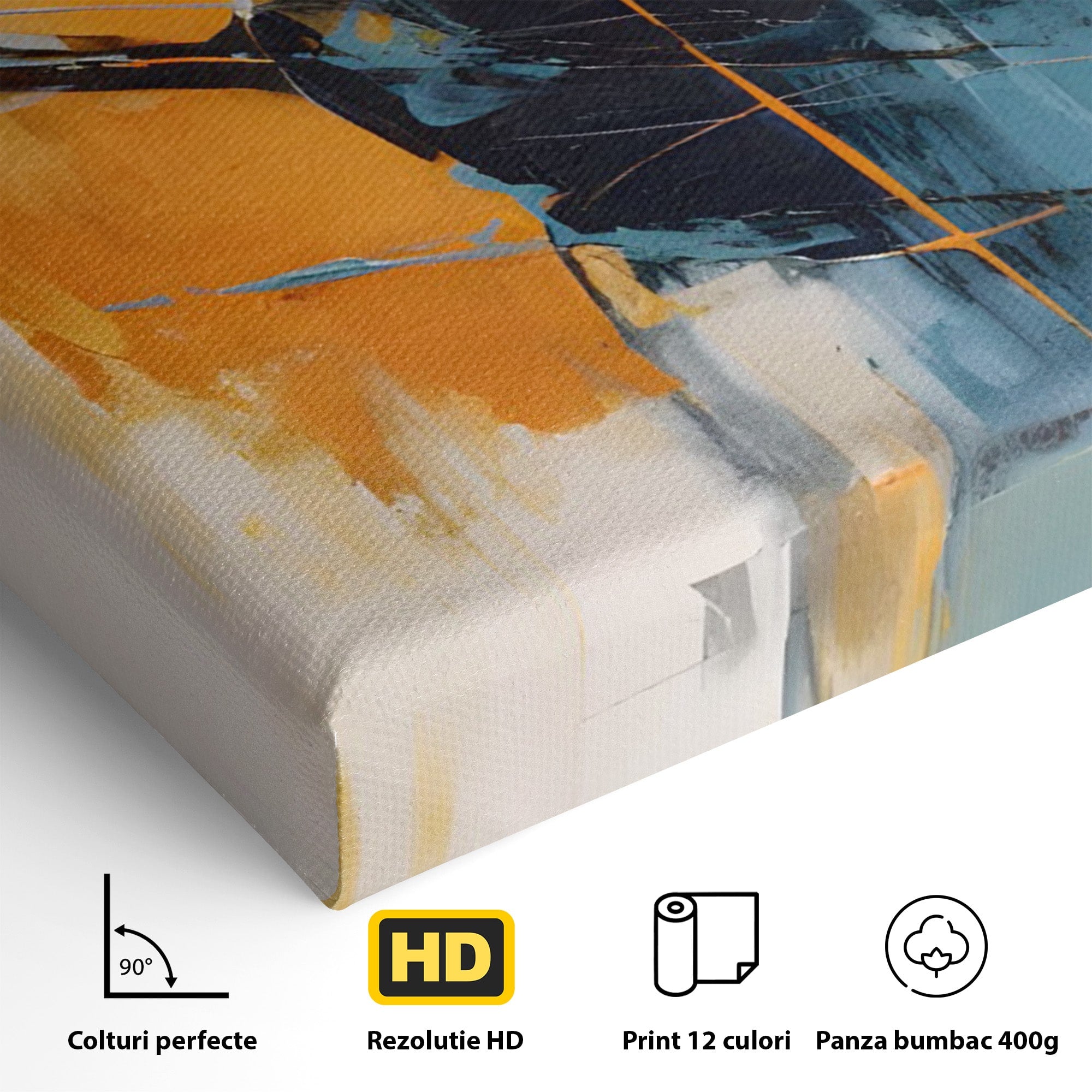 Tablou Canvas Premium LuxCanva® C1186, Abstract Albastru Portocaliu, Abstract, Modern, Arta Contemporana, Living, Birou, Culori Vibrante