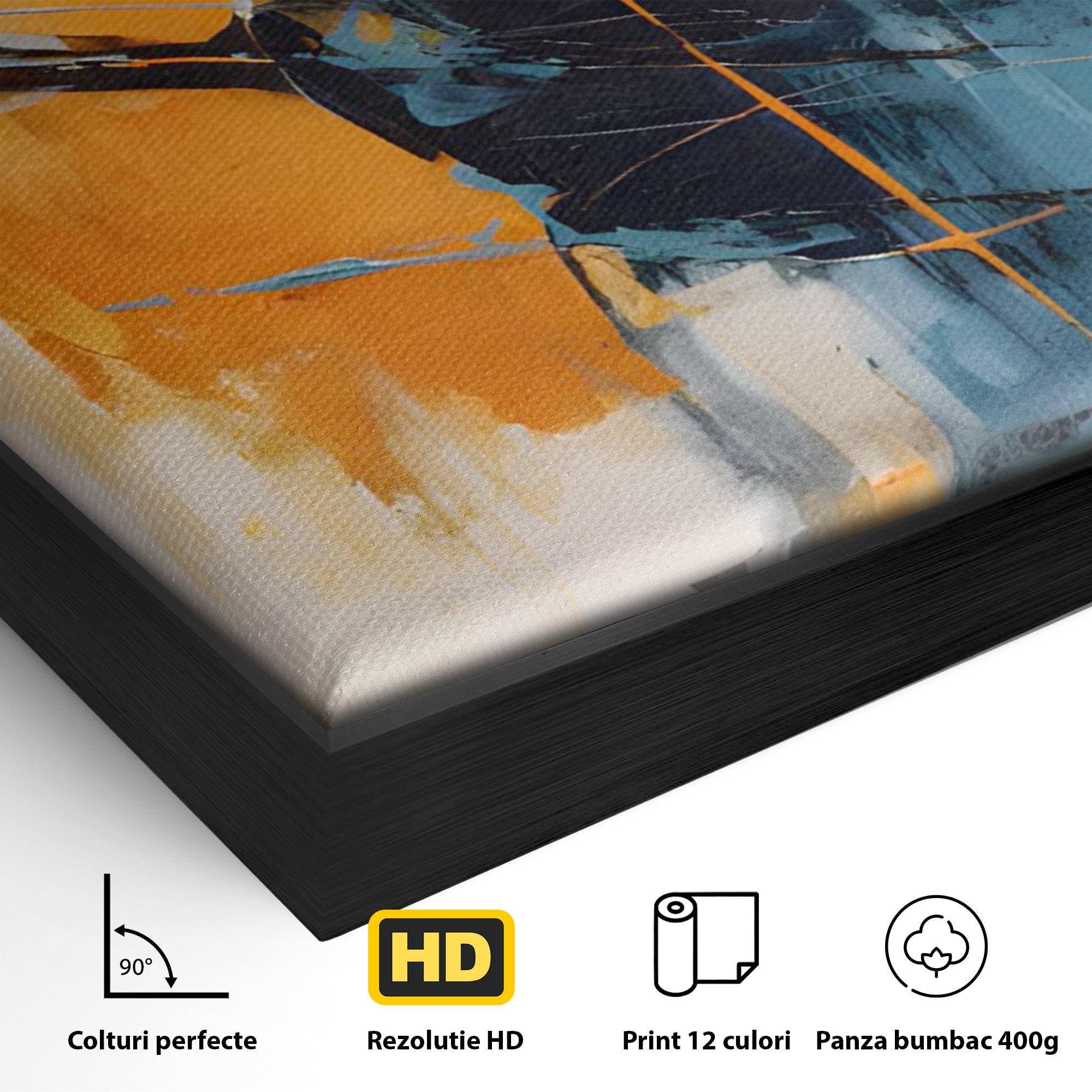 Tablou Canvas Premium LuxCanva® C1186, Abstract Albastru Portocaliu, Abstract, Modern, Arta Contemporana, Living, Birou, Culori Vibrante