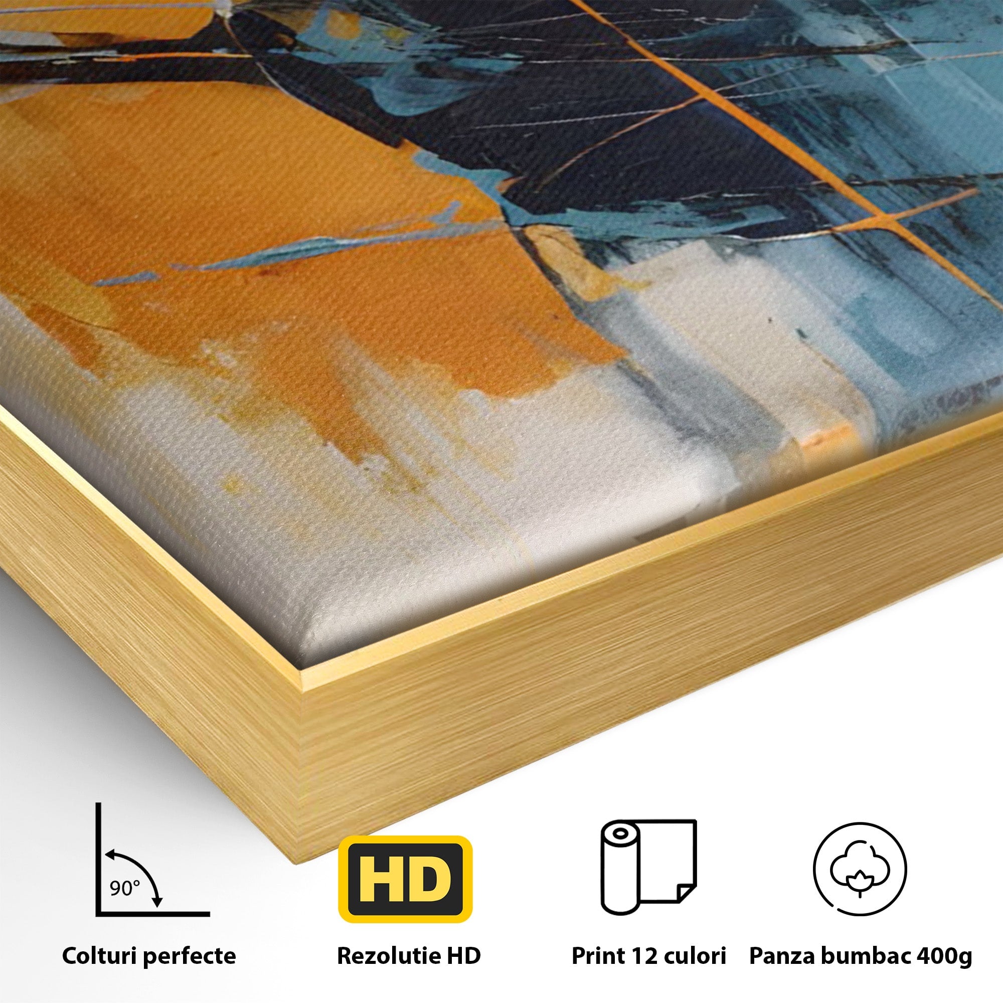 Tablou Canvas Premium LuxCanva® C1186, Abstract Albastru Portocaliu, Abstract, Modern, Arta Contemporana, Living, Birou, Culori Vibrante