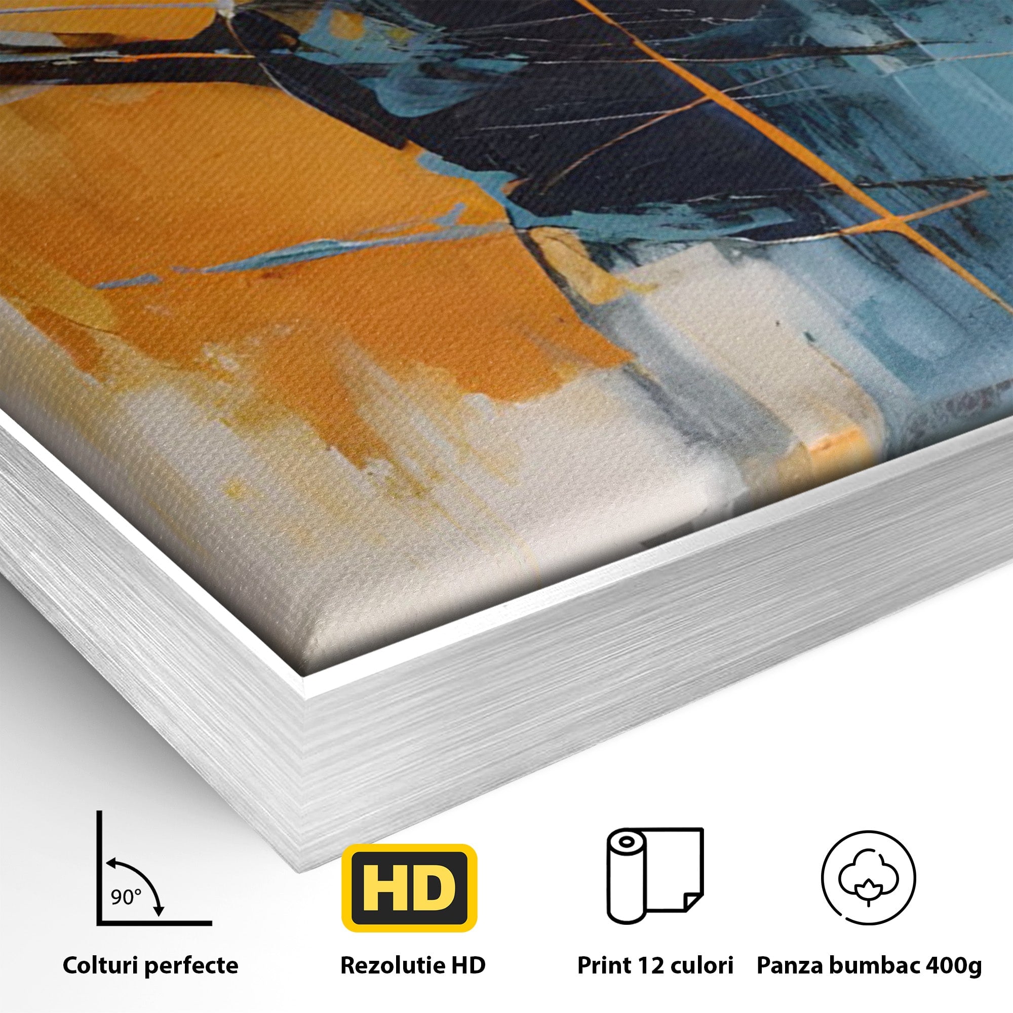 Tablou Canvas Premium LuxCanva® C1186, Abstract Albastru Portocaliu, Abstract, Modern, Arta Contemporana, Living, Birou, Culori Vibrante