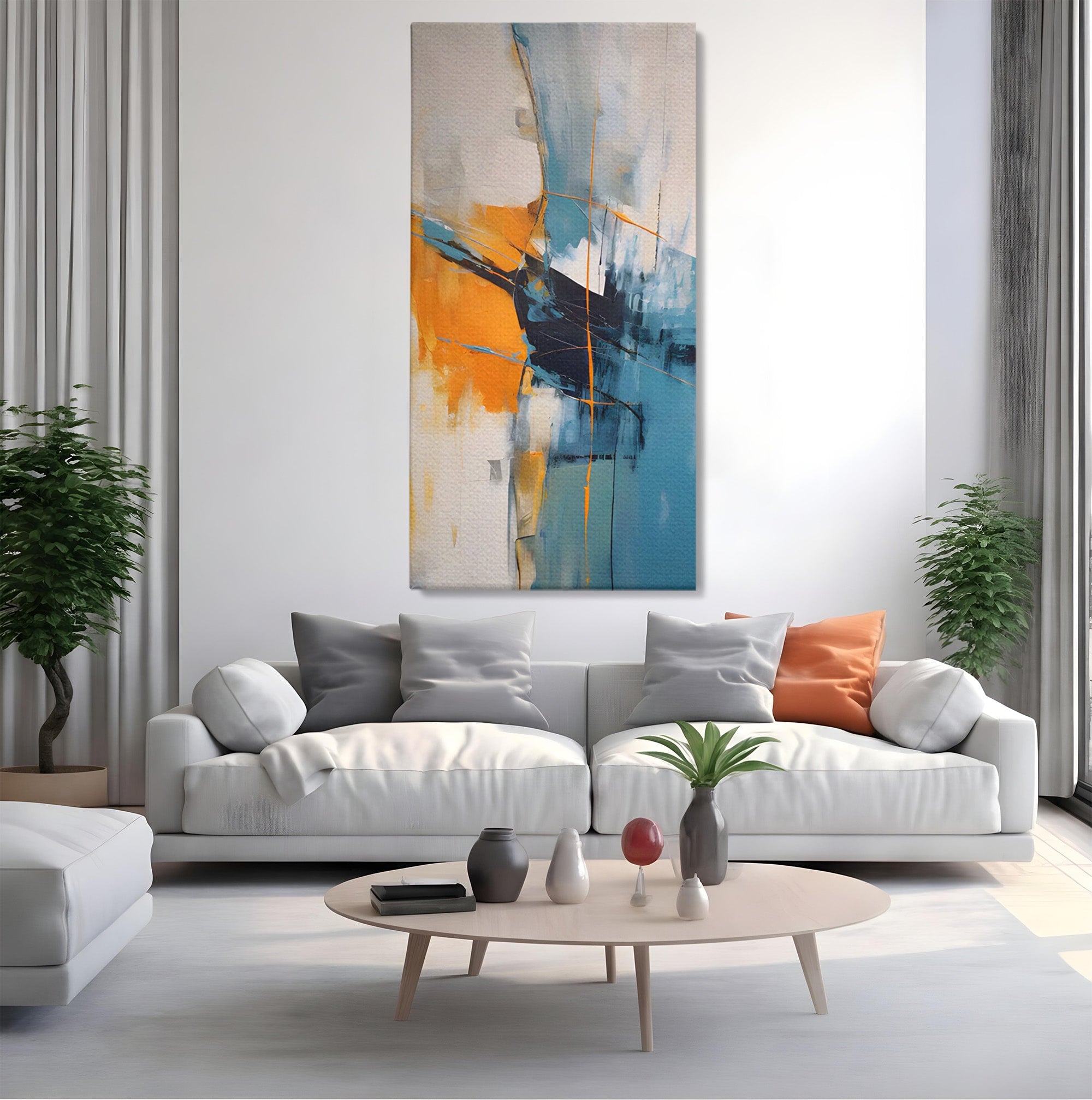 Tablou Canvas Premium LuxCanva® C1186, Abstract Albastru Portocaliu, Abstract, Modern, Arta Contemporana, Living, Birou, Culori Vibrante