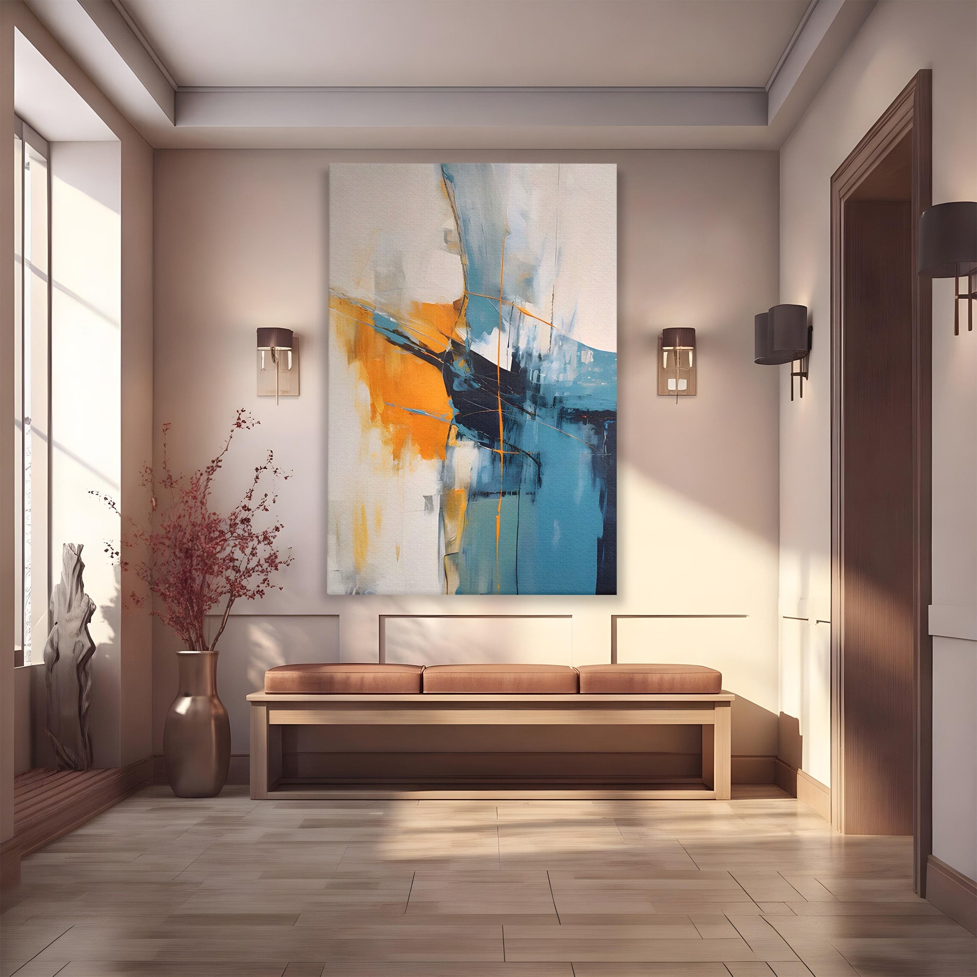 Tablou Canvas Premium LuxCanva® C1186, Abstract Albastru Portocaliu, Abstract, Modern, Arta Contemporana, Living, Birou, Culori Vibrante