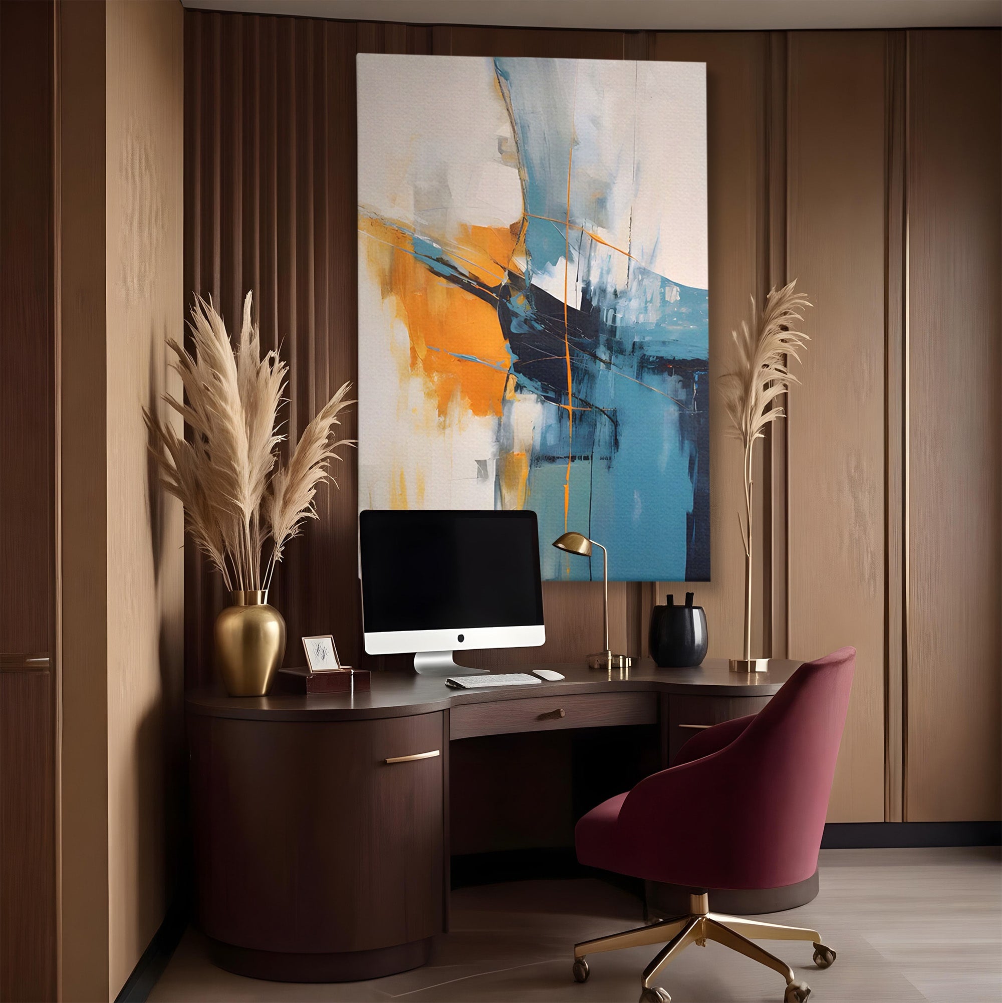 Tablou Canvas Premium LuxCanva® C1186, Abstract Albastru Portocaliu, Abstract, Modern, Arta Contemporana, Living, Birou, Culori Vibrante