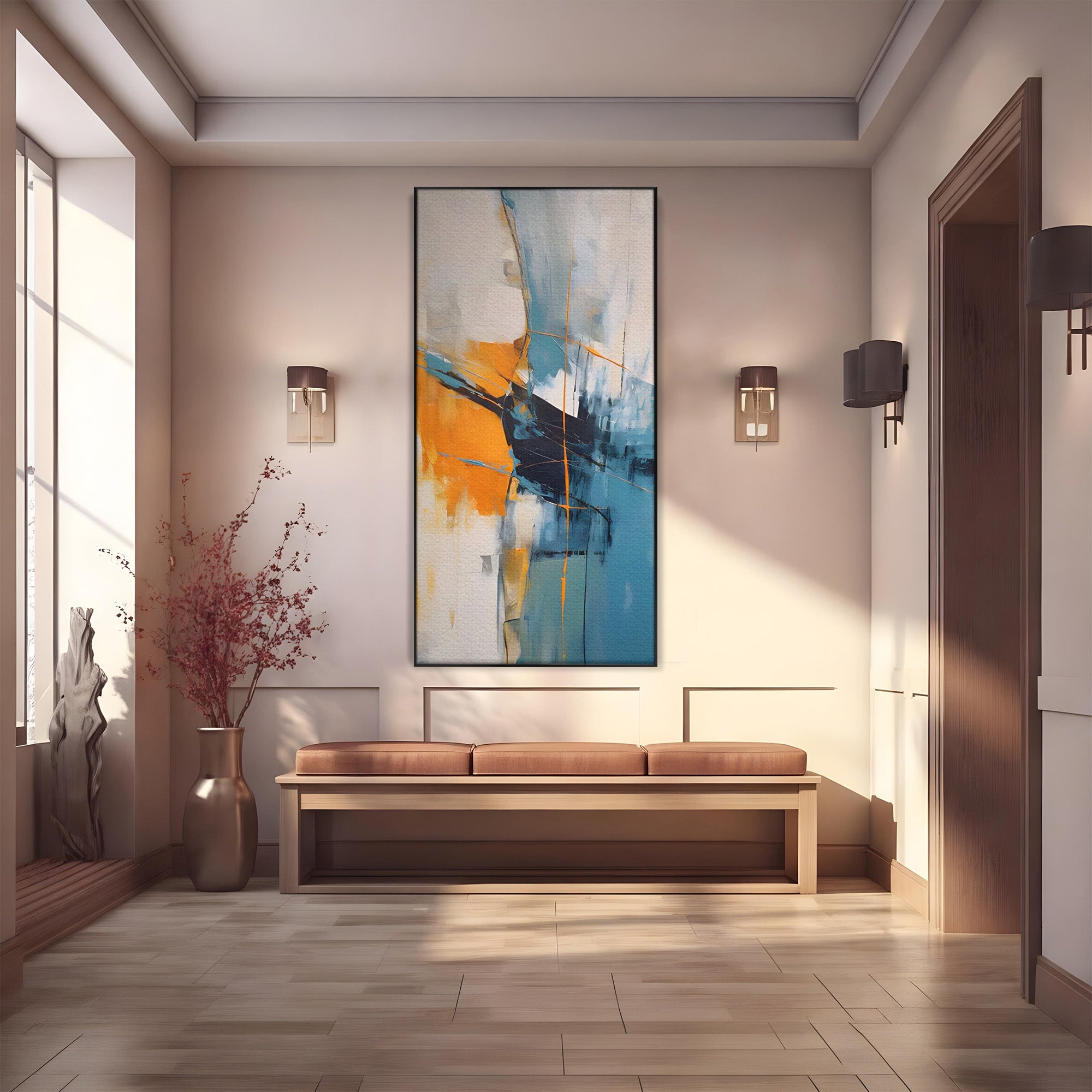 Tablou Canvas Premium LuxCanva® C1186, Abstract Albastru Portocaliu, Abstract, Modern, Arta Contemporana, Living, Birou, Culori Vibrante