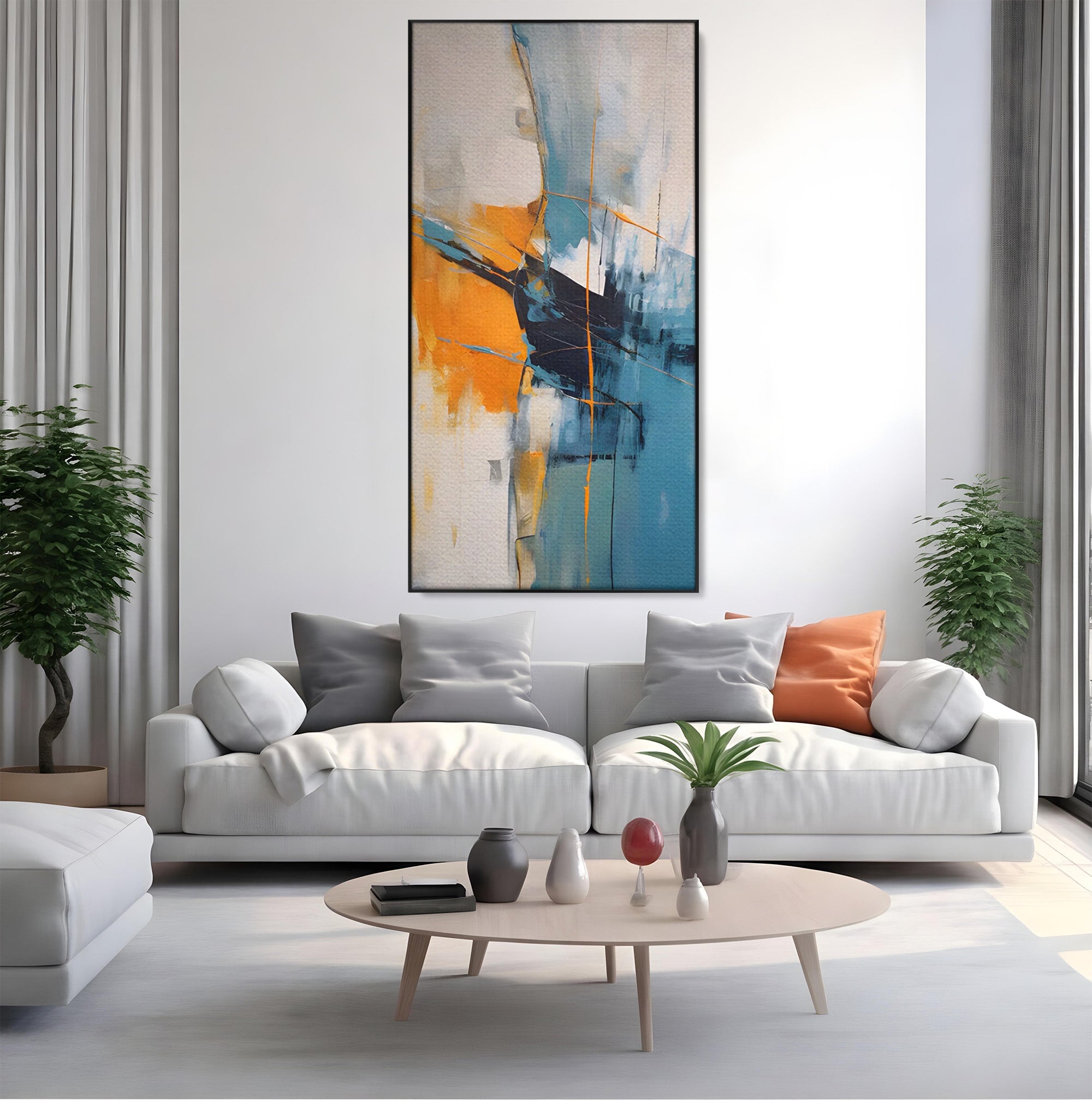 Tablou Canvas Premium LuxCanva® C1186, Abstract Albastru Portocaliu, Abstract, Modern, Arta Contemporana, Living, Birou, Culori Vibrante
