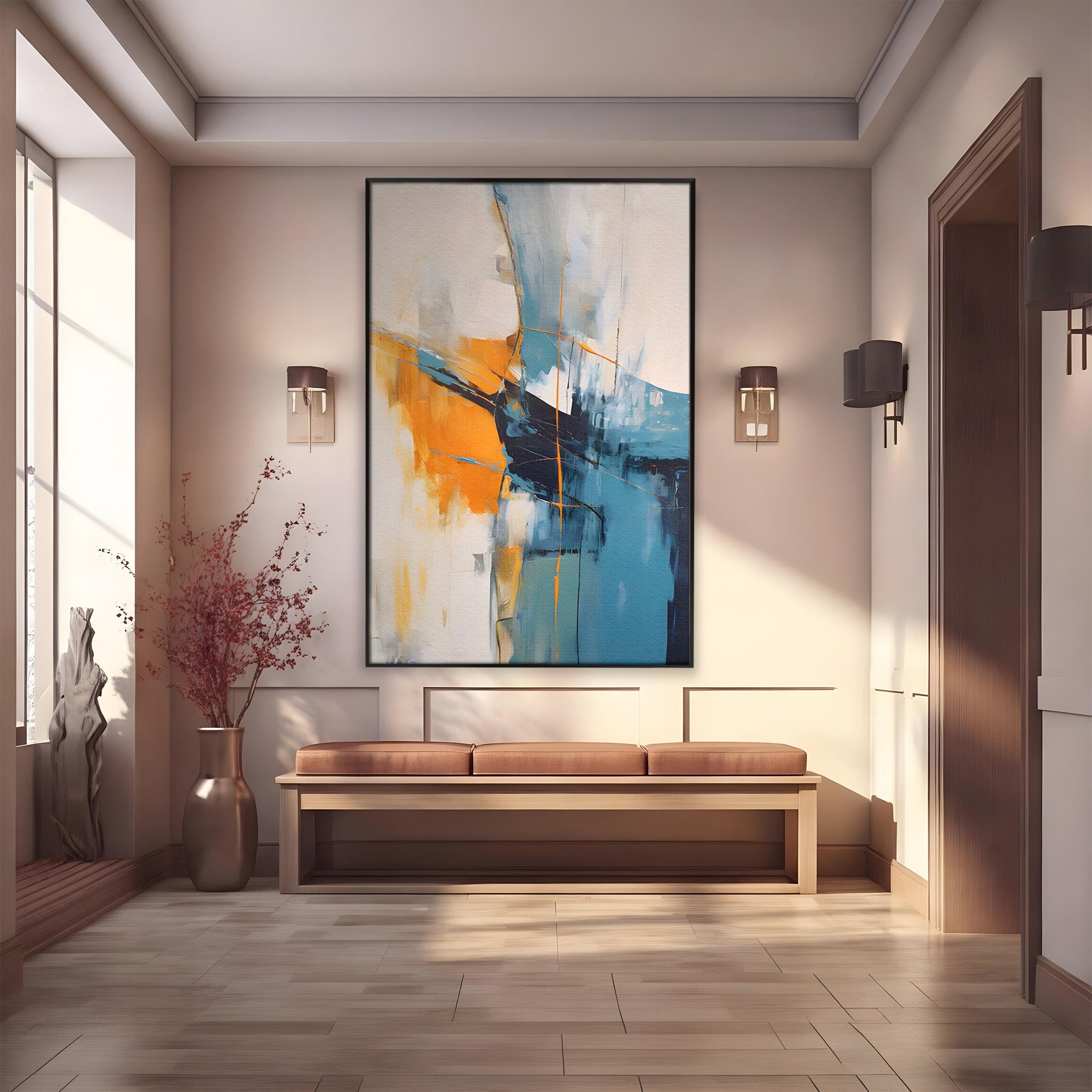 Tablou Canvas Premium LuxCanva® C1186, Abstract Albastru Portocaliu, Abstract, Modern, Arta Contemporana, Living, Birou, Culori Vibrante