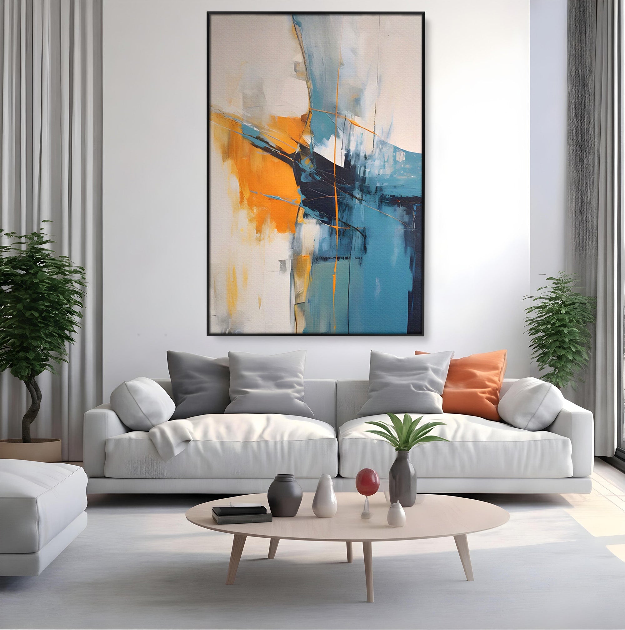 Tablou Canvas Premium LuxCanva® C1186, Abstract Albastru Portocaliu, Abstract, Modern, Arta Contemporana, Living, Birou, Culori Vibrante