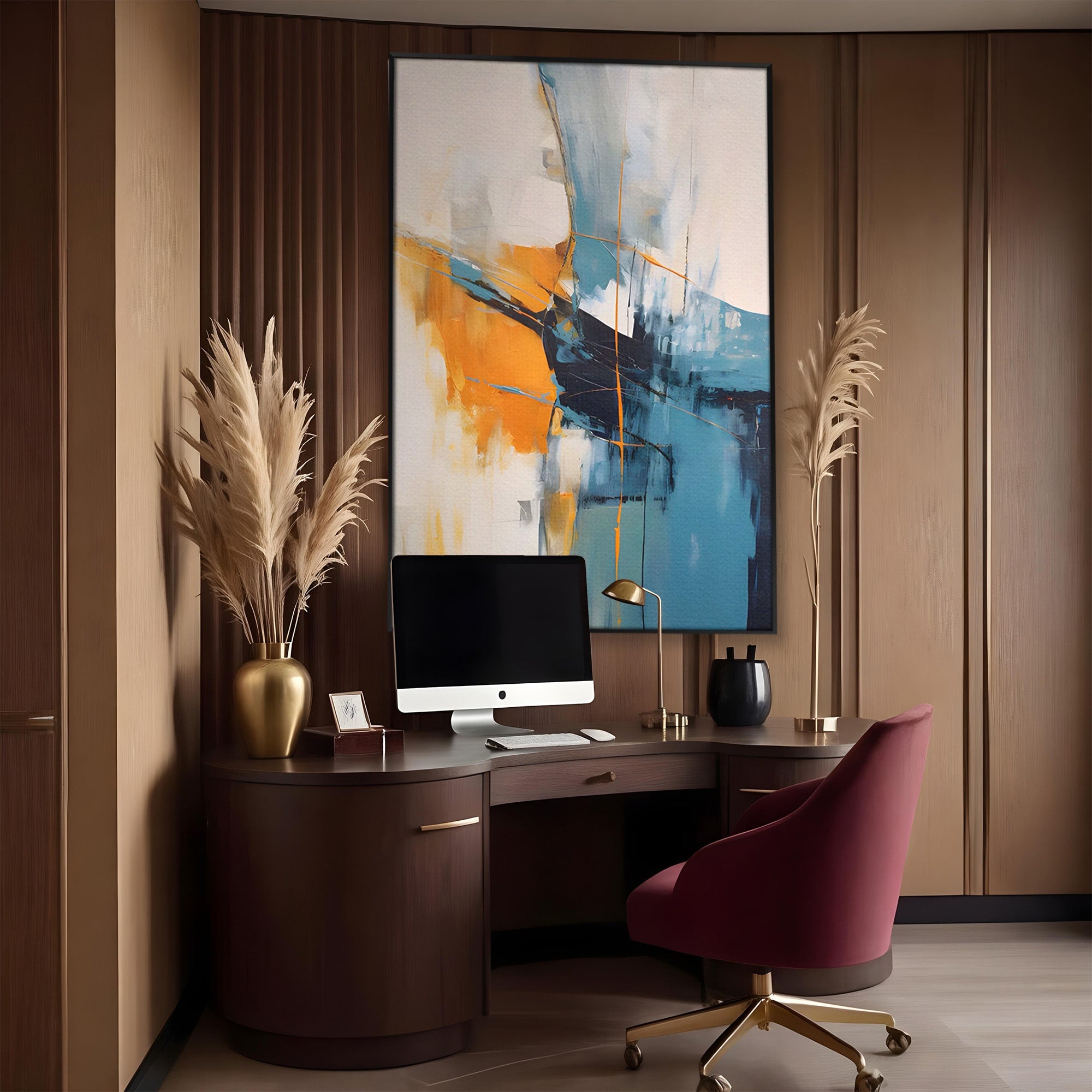Tablou Canvas Premium LuxCanva® C1186, Abstract Albastru Portocaliu, Abstract, Modern, Arta Contemporana, Living, Birou, Culori Vibrante