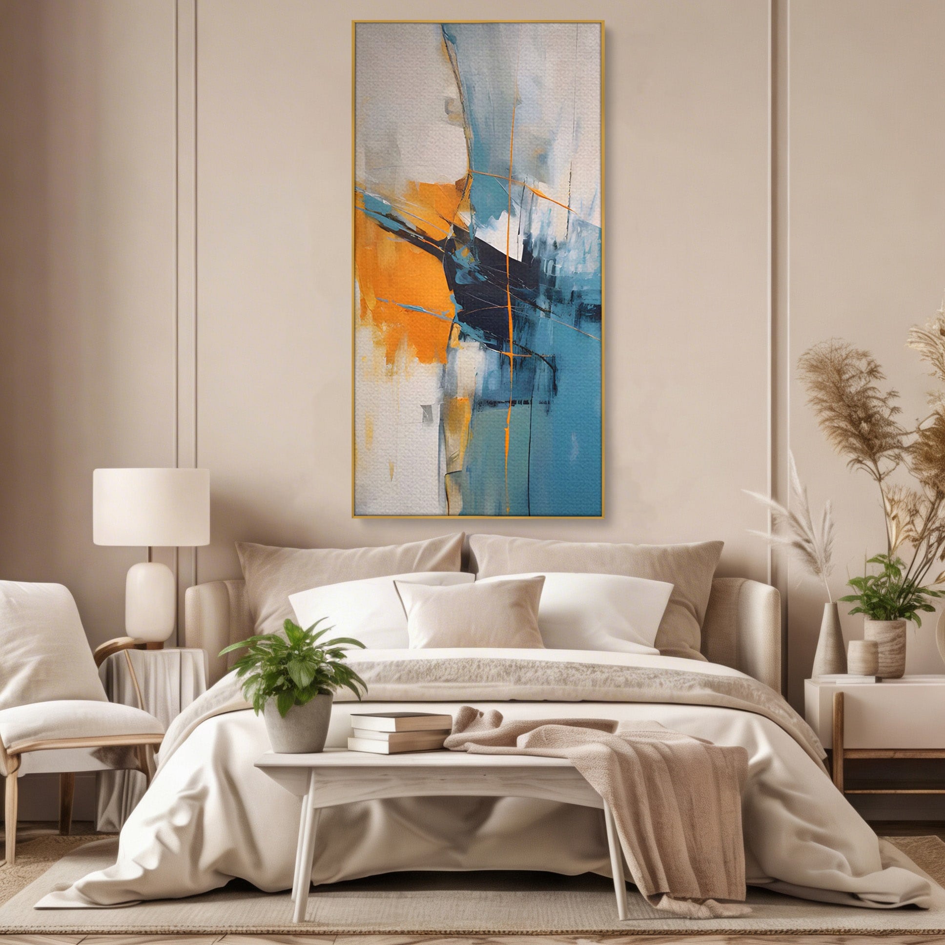 Tablou Canvas Premium LuxCanva® C1186, Abstract Albastru Portocaliu, Abstract, Modern, Arta Contemporana, Living, Birou, Culori Vibrante