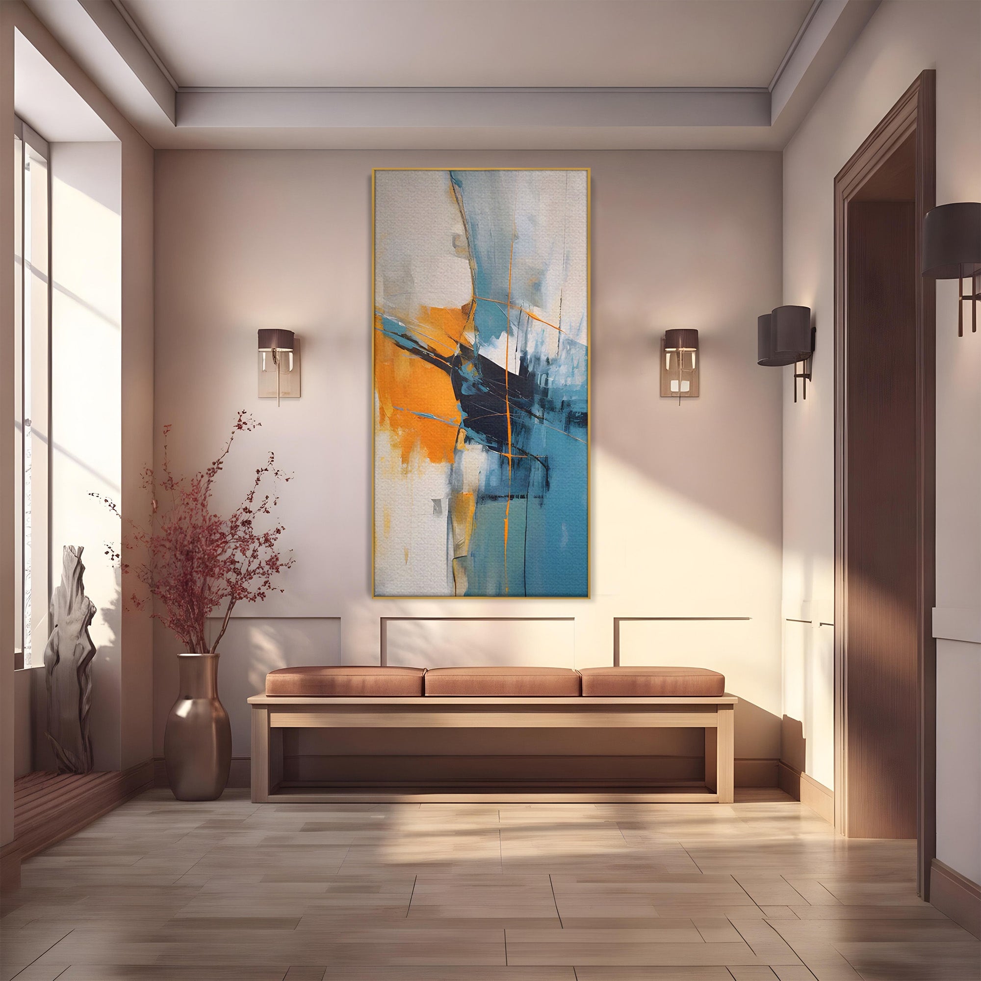 Tablou Canvas Premium LuxCanva® C1186, Abstract Albastru Portocaliu, Abstract, Modern, Arta Contemporana, Living, Birou, Culori Vibrante