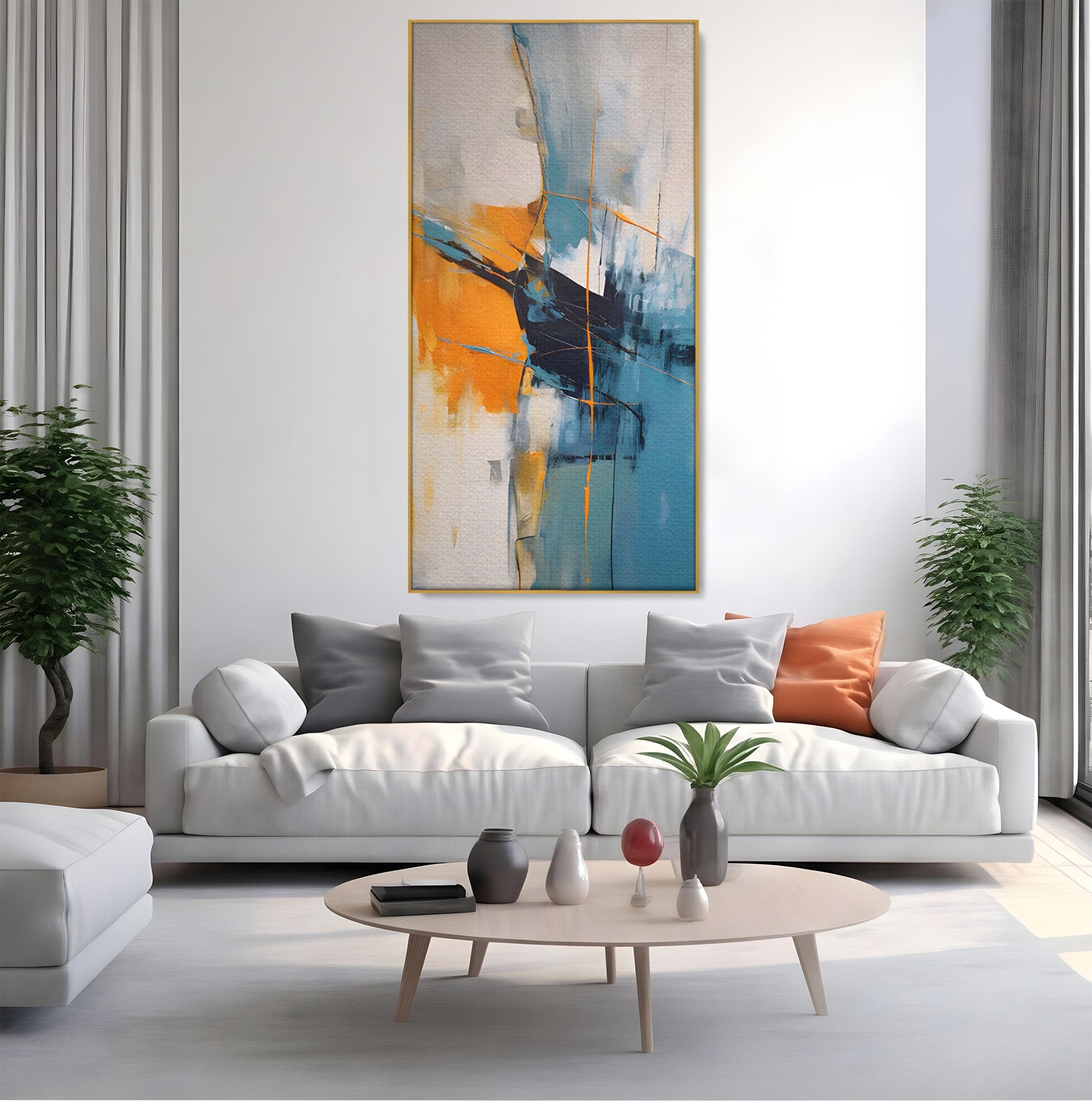 Tablou Canvas Premium LuxCanva® C1186, Abstract Albastru Portocaliu, Abstract, Modern, Arta Contemporana, Living, Birou, Culori Vibrante