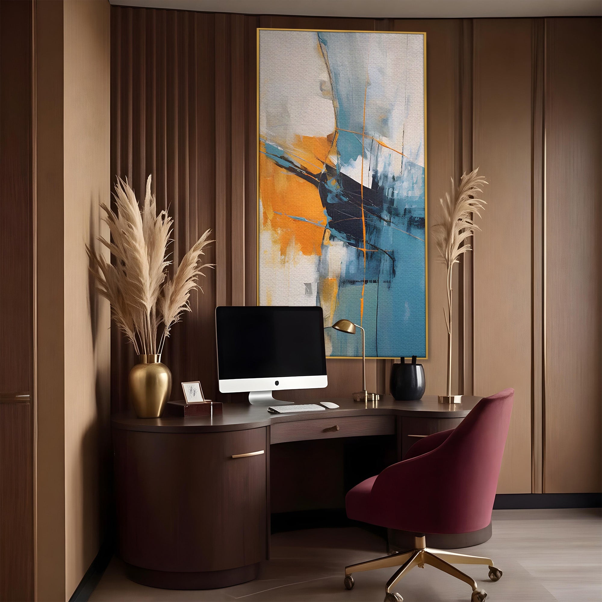 Tablou Canvas Premium LuxCanva® C1186, Abstract Albastru Portocaliu, Abstract, Modern, Arta Contemporana, Living, Birou, Culori Vibrante