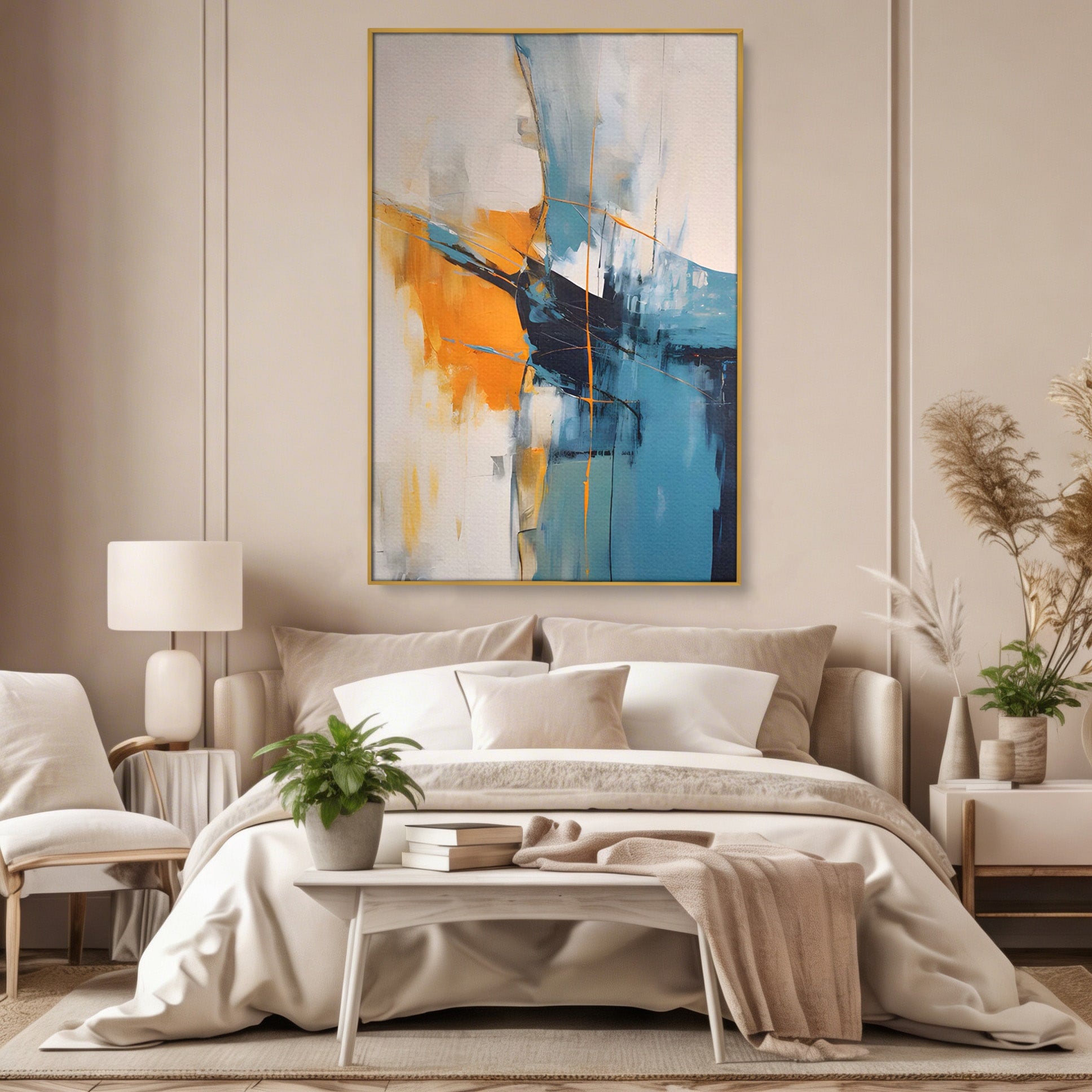 Tablou Canvas Premium LuxCanva® C1186, Abstract Albastru Portocaliu, Abstract, Modern, Arta Contemporana, Living, Birou, Culori Vibrante