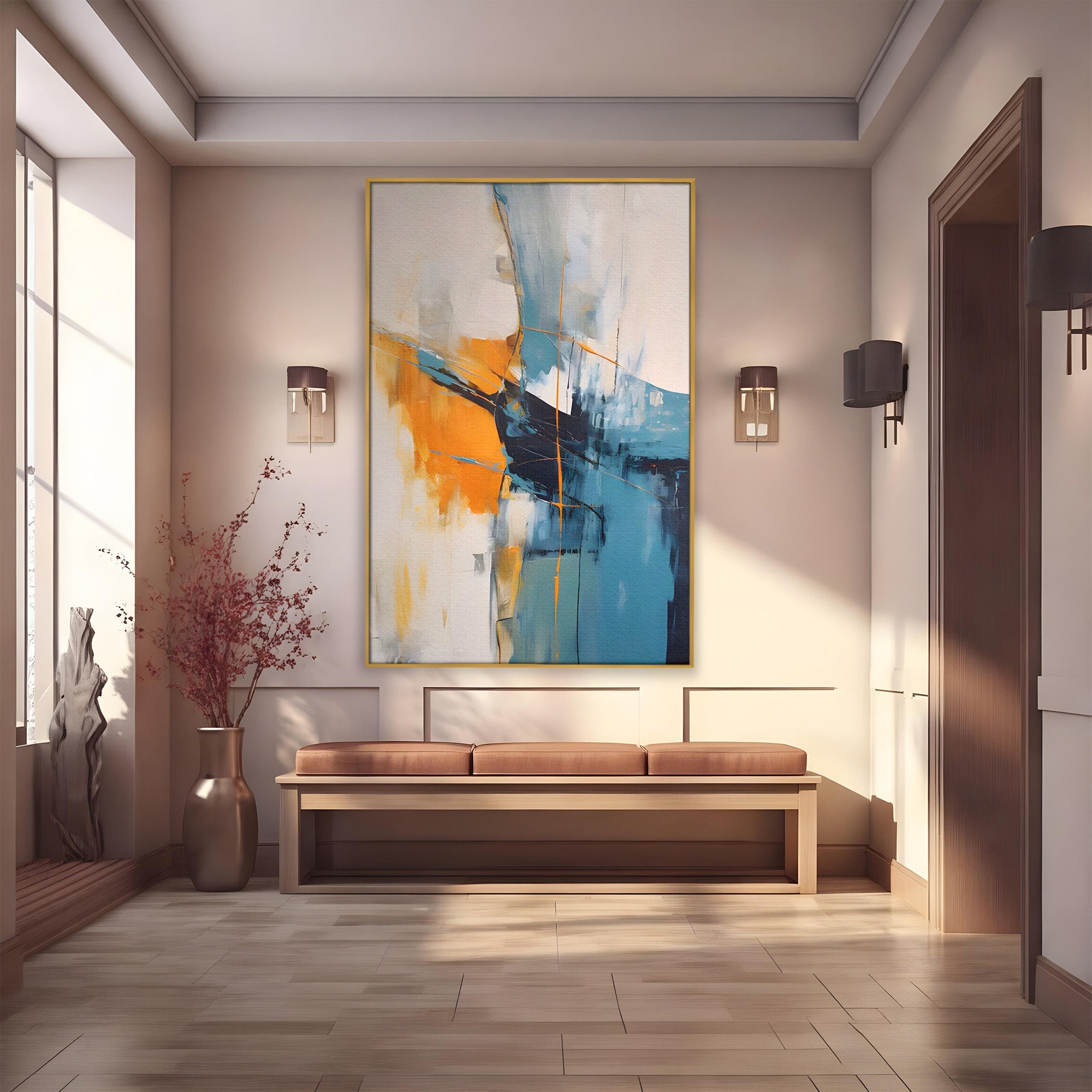 Tablou Canvas Premium LuxCanva® C1186, Abstract Albastru Portocaliu, Abstract, Modern, Arta Contemporana, Living, Birou, Culori Vibrante