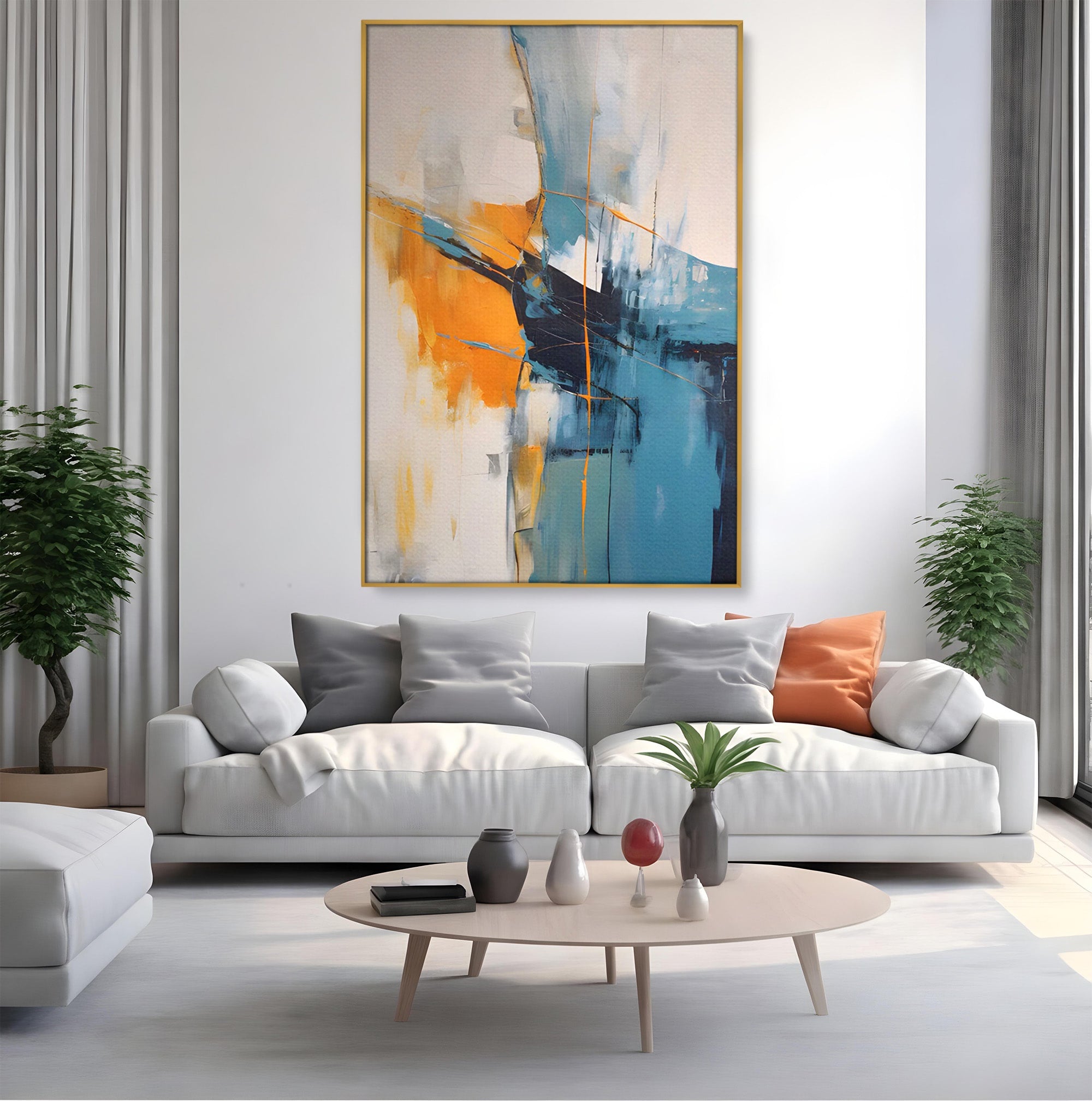 Tablou Canvas Premium LuxCanva® C1186, Abstract Albastru Portocaliu, Abstract, Modern, Arta Contemporana, Living, Birou, Culori Vibrante