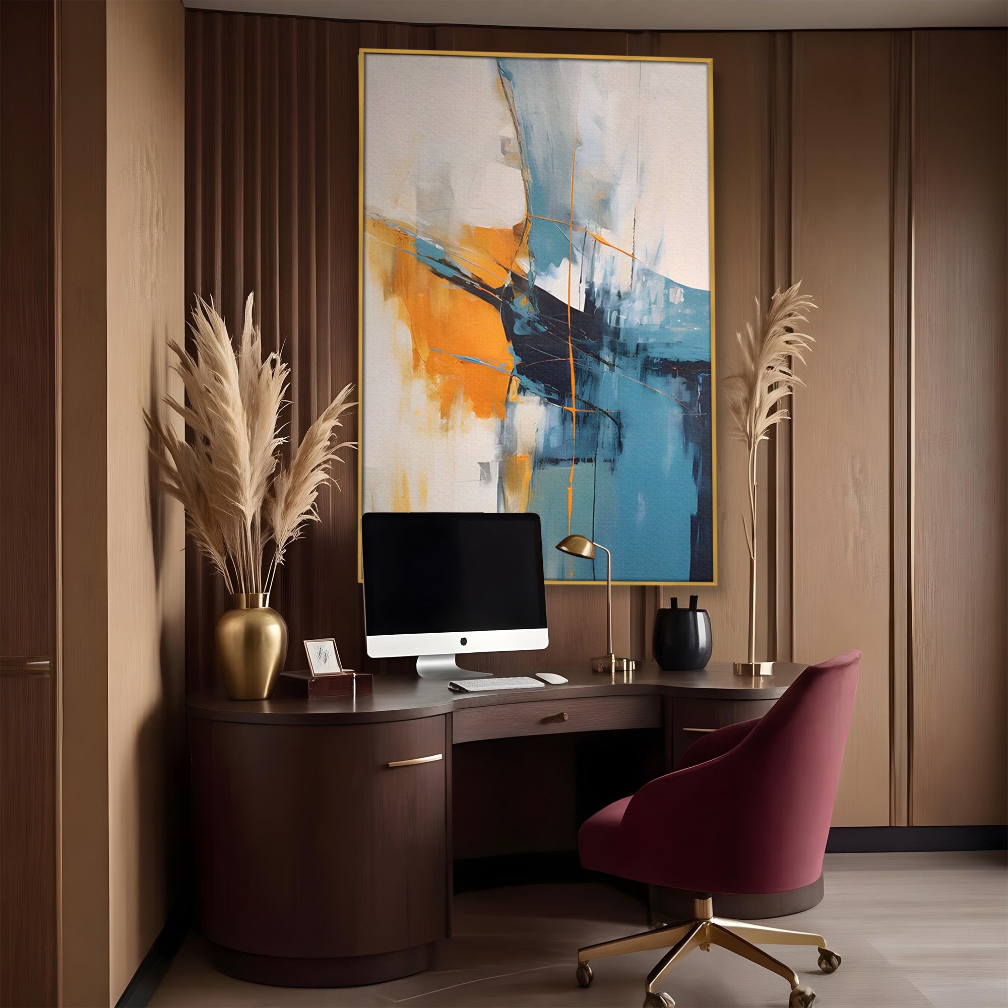 Tablou Canvas Premium LuxCanva® C1186, Abstract Albastru Portocaliu, Abstract, Modern, Arta Contemporana, Living, Birou, Culori Vibrante