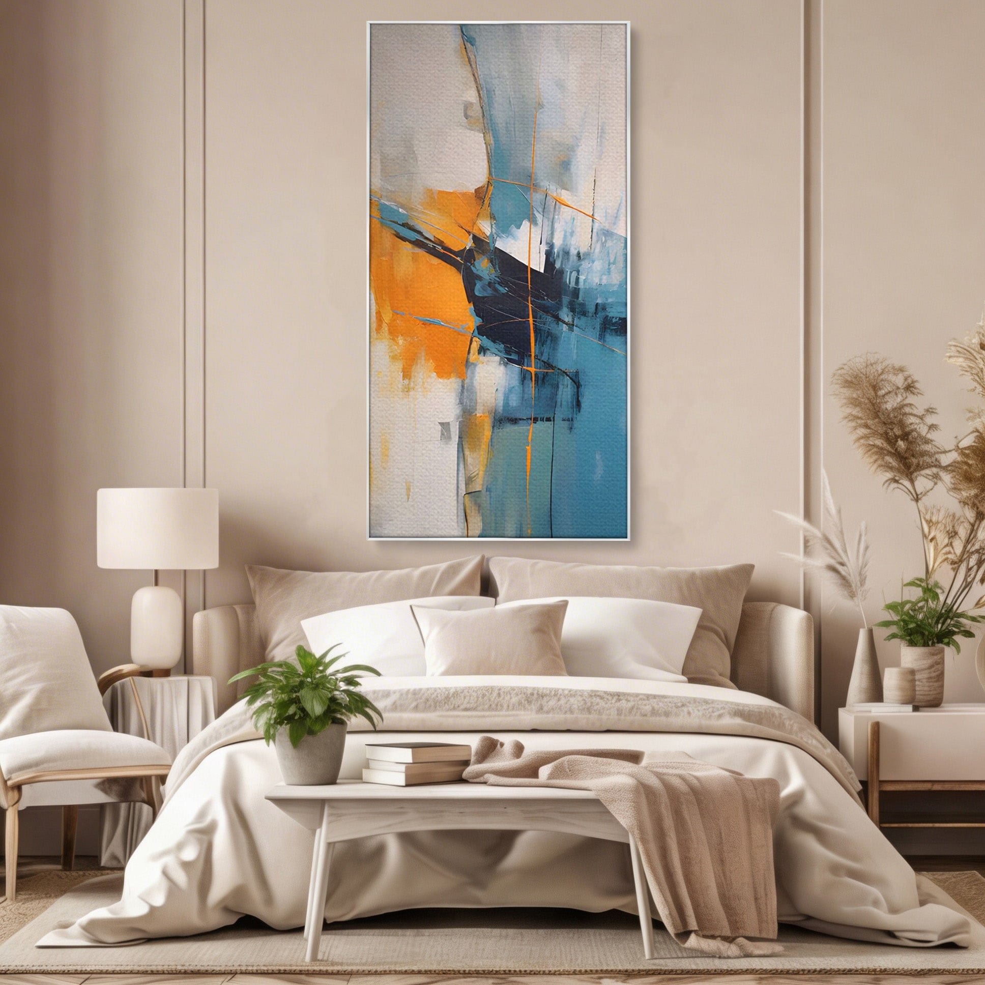 Tablou Canvas Premium LuxCanva® C1186, Abstract Albastru Portocaliu, Abstract, Modern, Arta Contemporana, Living, Birou, Culori Vibrante