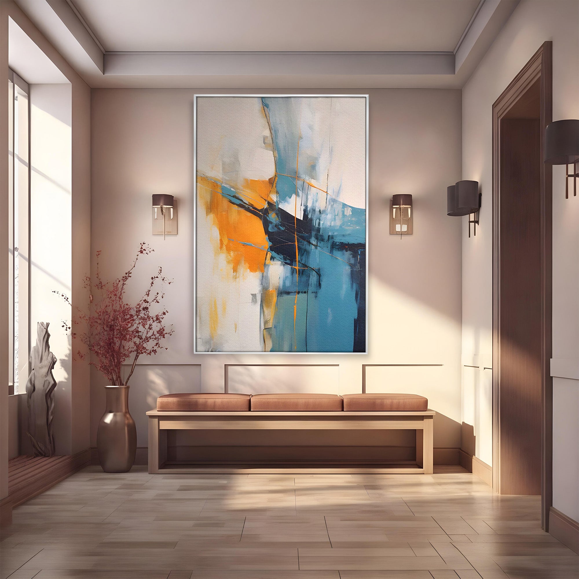Tablou Canvas Premium LuxCanva® C1186, Abstract Albastru Portocaliu, Abstract, Modern, Arta Contemporana, Living, Birou, Culori Vibrante