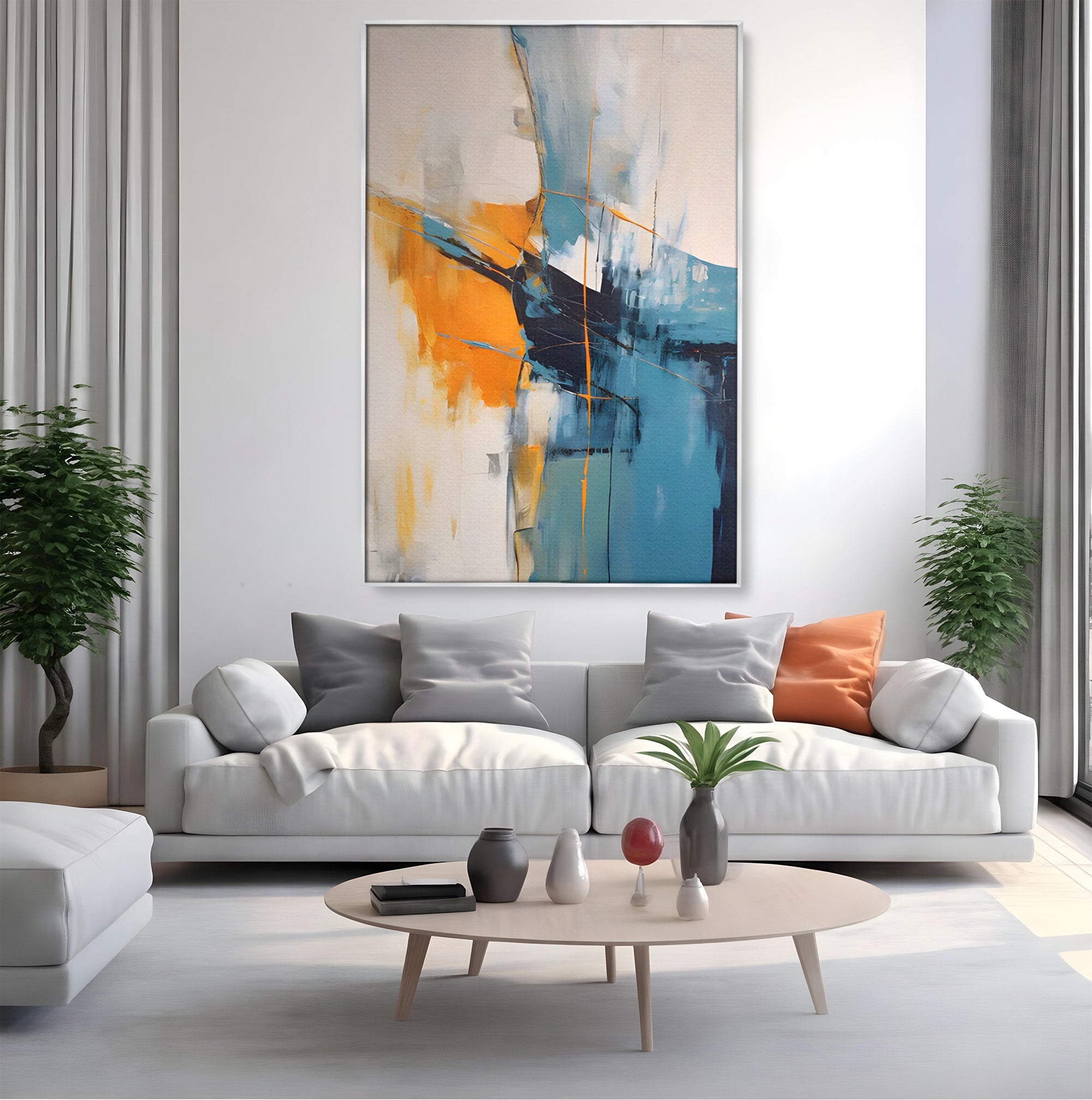 Tablou Canvas Premium LuxCanva® C1186, Abstract Albastru Portocaliu, Abstract, Modern, Arta Contemporana, Living, Birou, Culori Vibrante