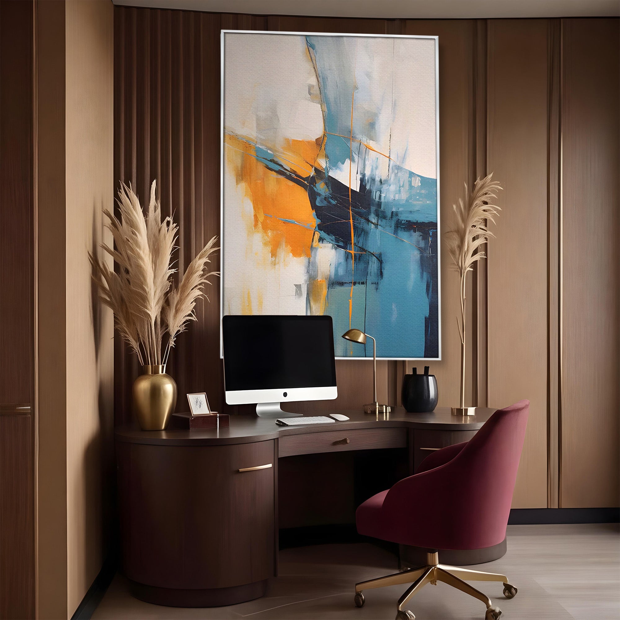 Tablou Canvas Premium LuxCanva® C1186, Abstract Albastru Portocaliu, Abstract, Modern, Arta Contemporana, Living, Birou, Culori Vibrante
