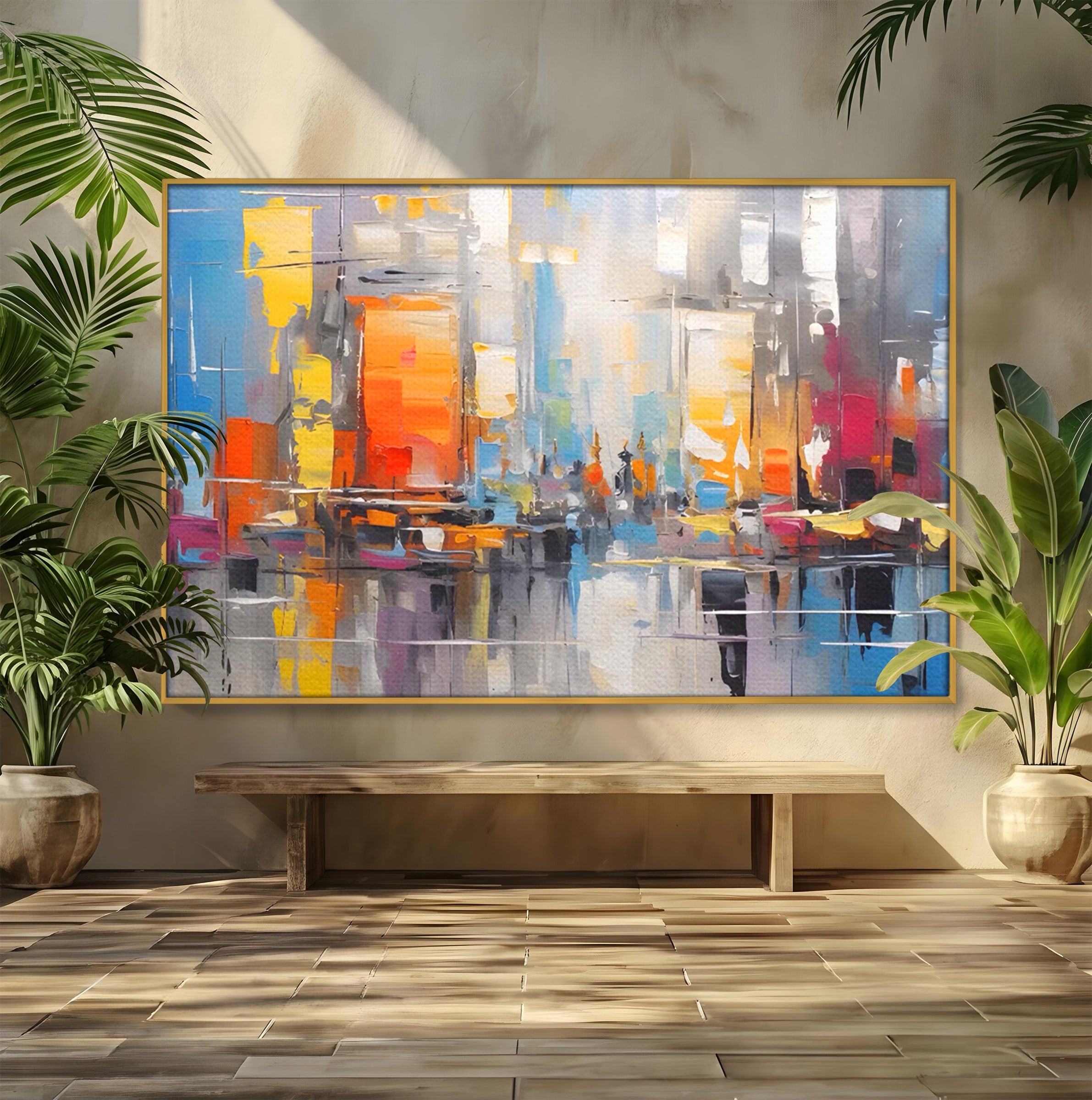 Tablou Canvas Premium LuxCanva® C1187, Oras Abstract, Oras, Abstract, Modern, Living, Birou, Culori Vibrante