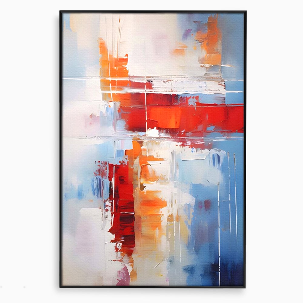 LuxCanva Premium-Leinwandkunst® C1200, Abstrakte blaue und rote Malerei, entspannend, Wohnzimmer, lebendige Farben