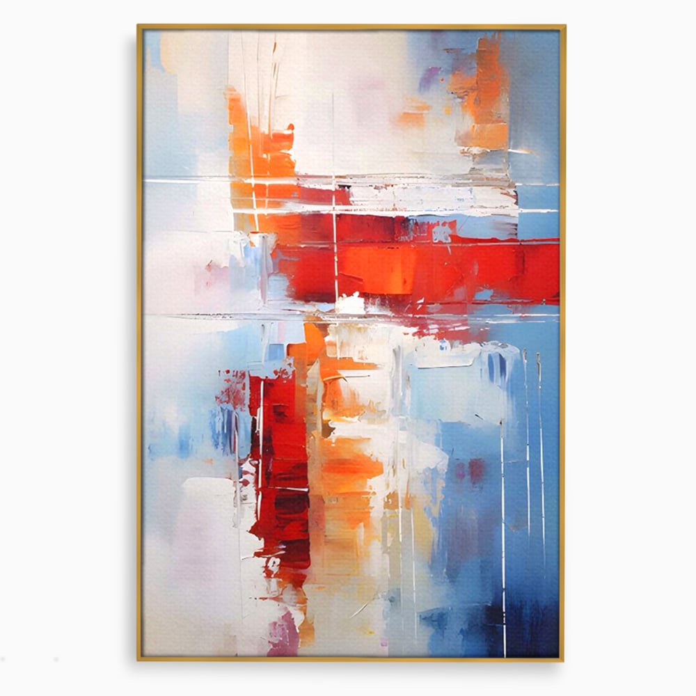 LuxCanva Premium-Leinwandkunst® C1200, Abstrakte blaue und rote Malerei, entspannend, Wohnzimmer, lebendige Farben