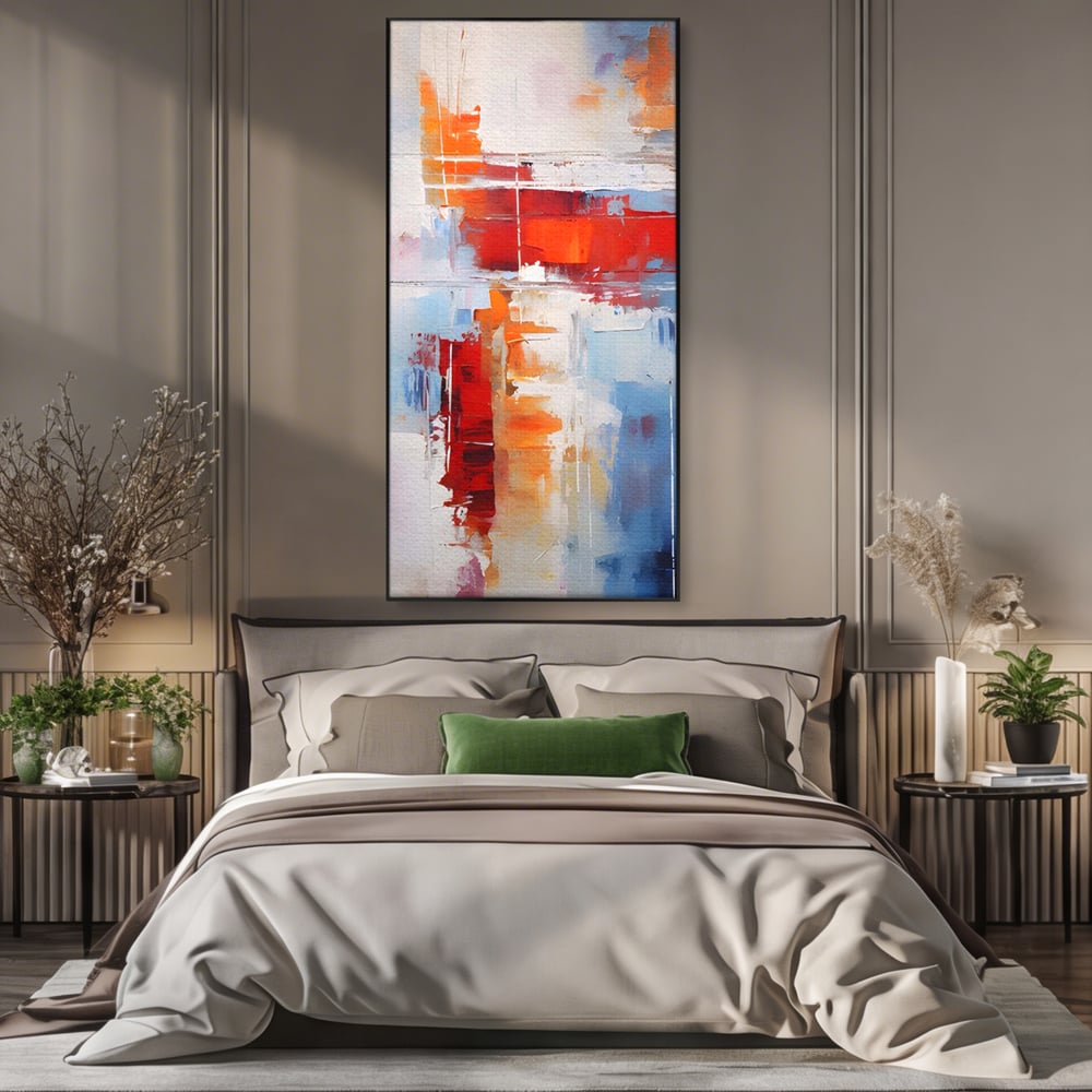 LuxCanva Premium-Leinwandkunst® C1200, Abstrakte blaue und rote Malerei, entspannend, Wohnzimmer, lebendige Farben
