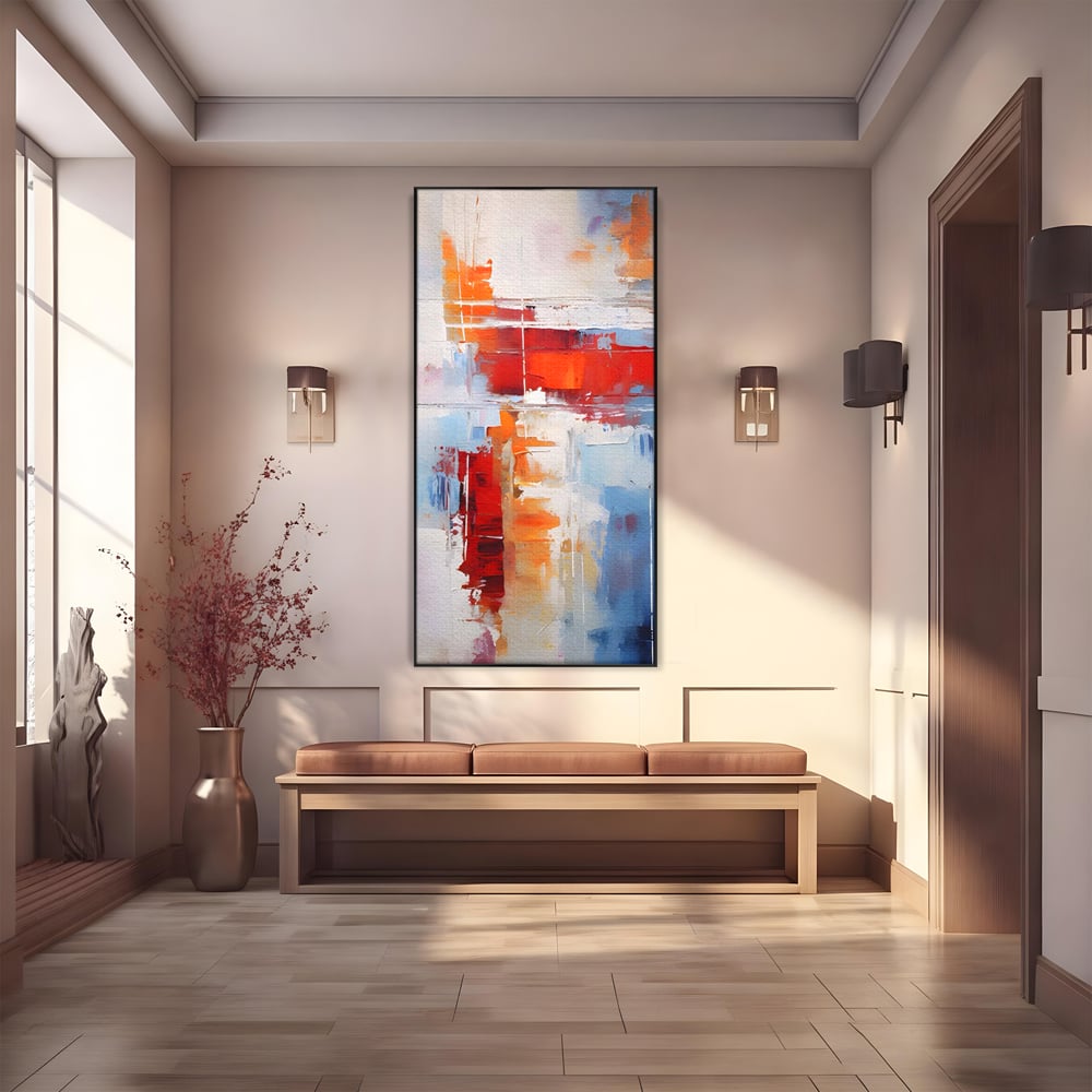 LuxCanva Premium-Leinwandkunst® C1200, Abstrakte blaue und rote Malerei, entspannend, Wohnzimmer, lebendige Farben