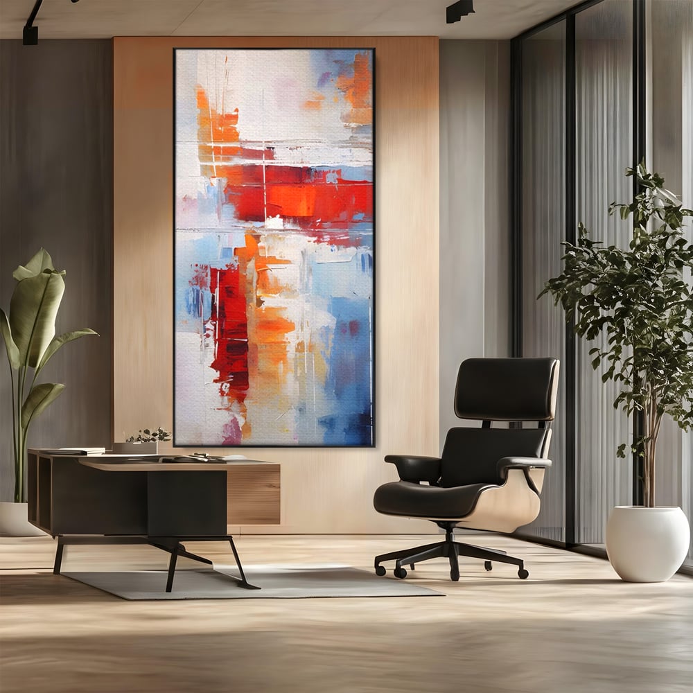 LuxCanva Premium-Leinwandkunst® C1200, Abstrakte blaue und rote Malerei, entspannend, Wohnzimmer, lebendige Farben
