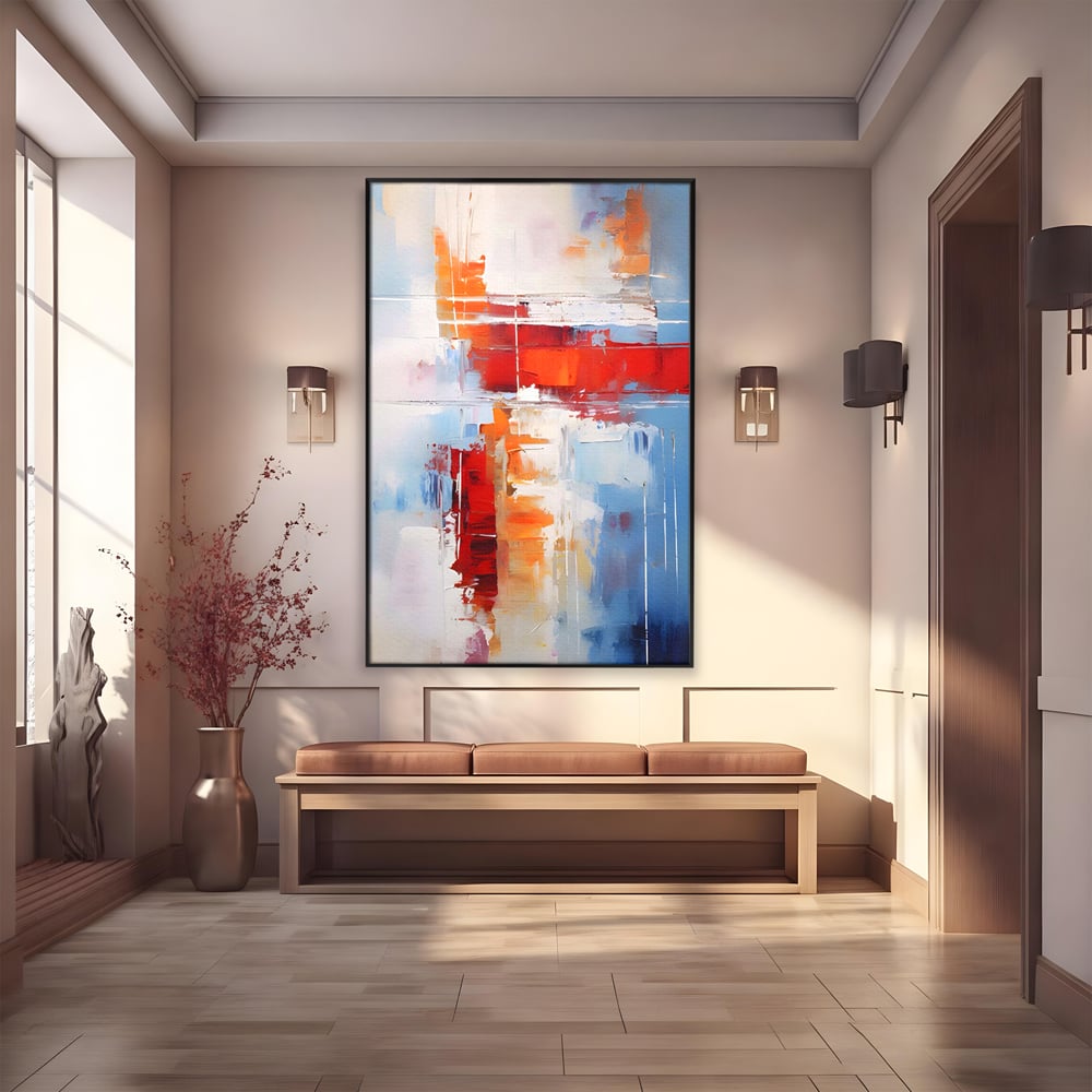 LuxCanva Premium-Leinwandkunst® C1200, Abstrakte blaue und rote Malerei, entspannend, Wohnzimmer, lebendige Farben