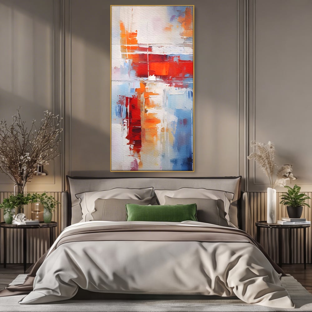 LuxCanva Premium-Leinwandkunst® C1200, Abstrakte blaue und rote Malerei, entspannend, Wohnzimmer, lebendige Farben