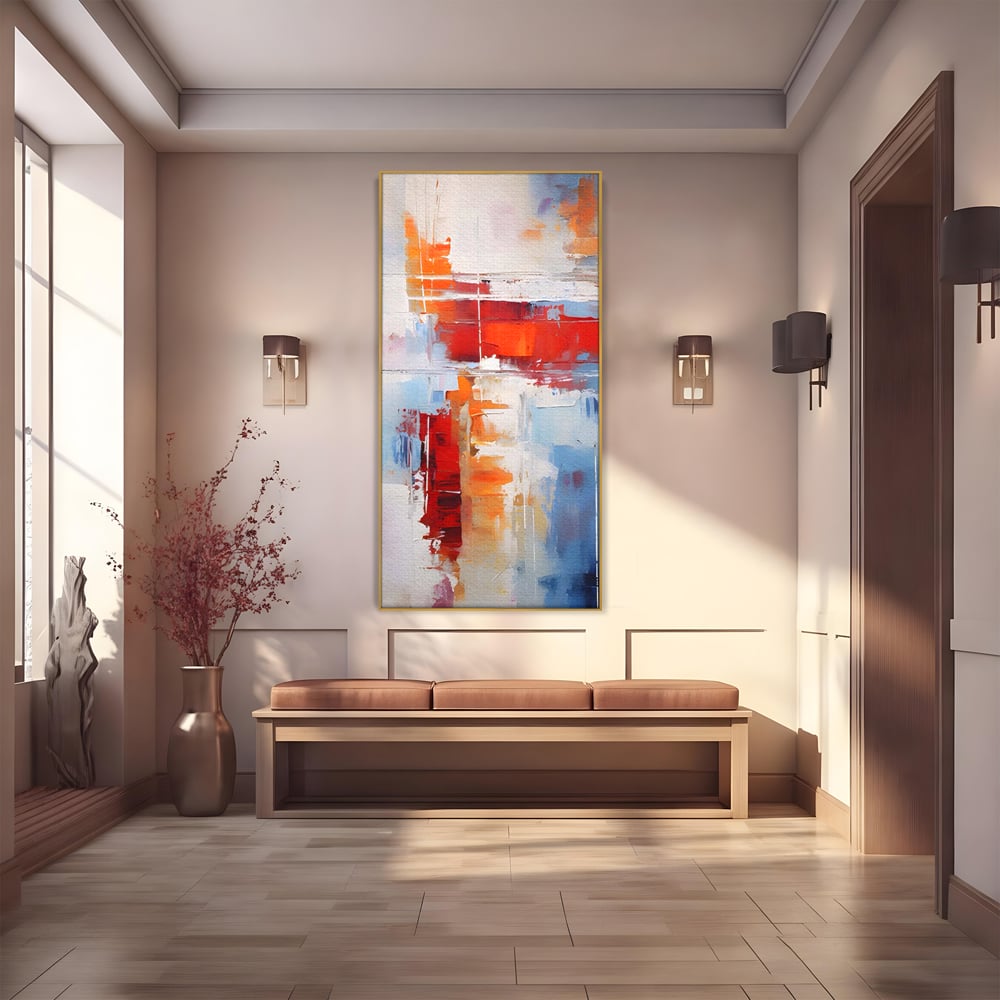 LuxCanva Premium-Leinwandkunst® C1200, Abstrakte blaue und rote Malerei, entspannend, Wohnzimmer, lebendige Farben