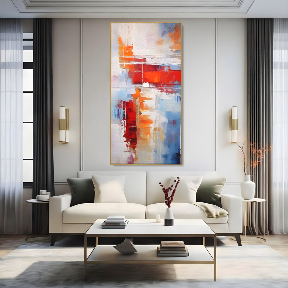 LuxCanva Premium-Leinwandkunst® C1200, Abstrakte blaue und rote Malerei, entspannend, Wohnzimmer, lebendige Farben