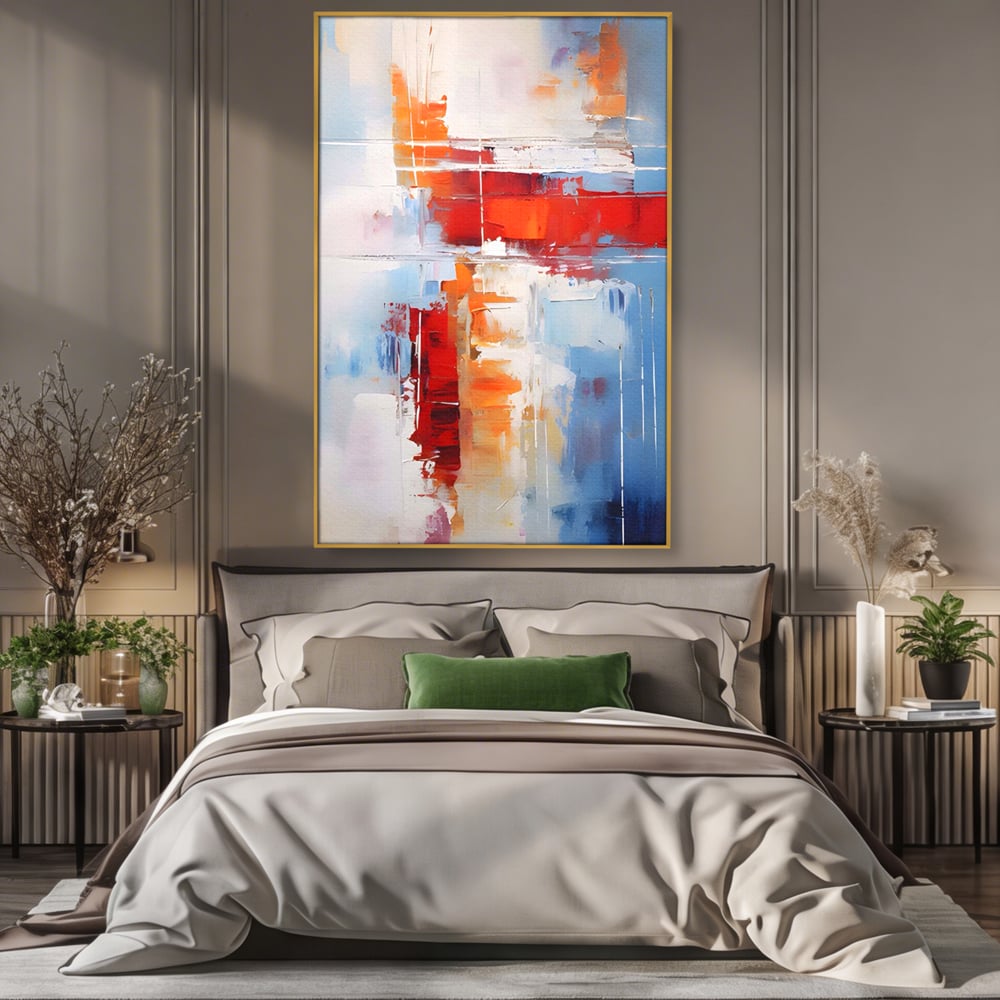 LuxCanva Premium-Leinwandkunst® C1200, Abstrakte blaue und rote Malerei, entspannend, Wohnzimmer, lebendige Farben