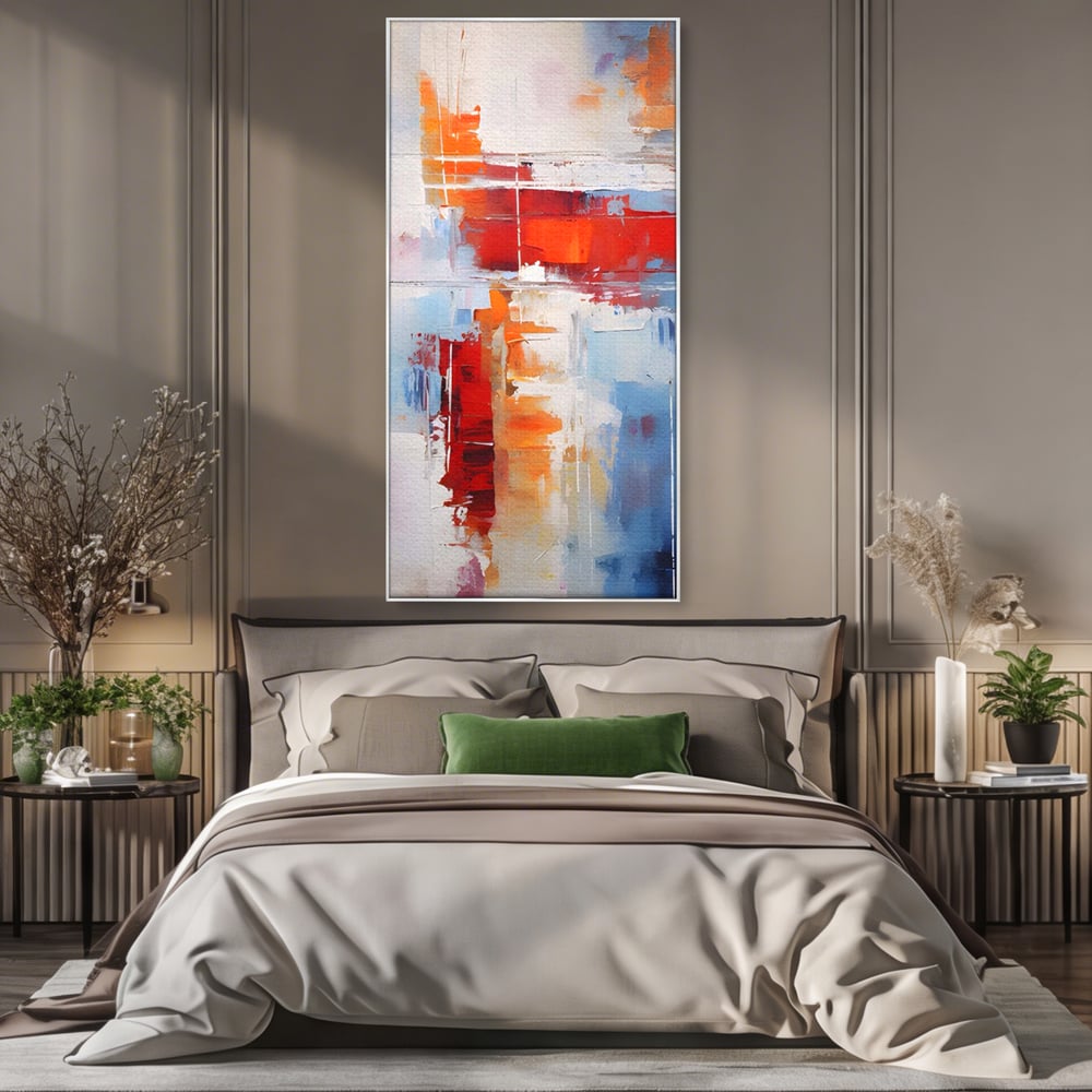 LuxCanva Premium-Leinwandkunst® C1200, Abstrakte blaue und rote Malerei, entspannend, Wohnzimmer, lebendige Farben
