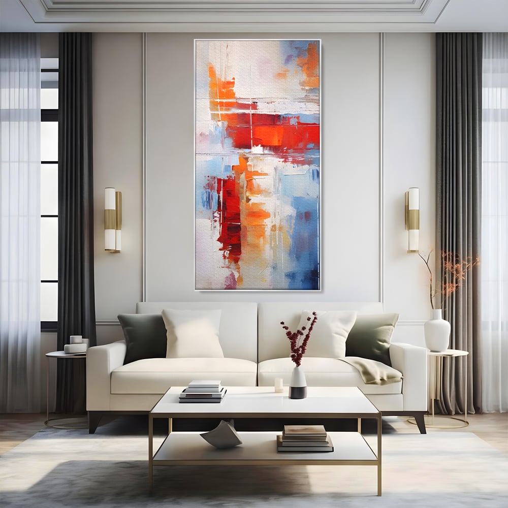 LuxCanva Premium-Leinwandkunst® C1200, Abstrakte blaue und rote Malerei, entspannend, Wohnzimmer, lebendige Farben