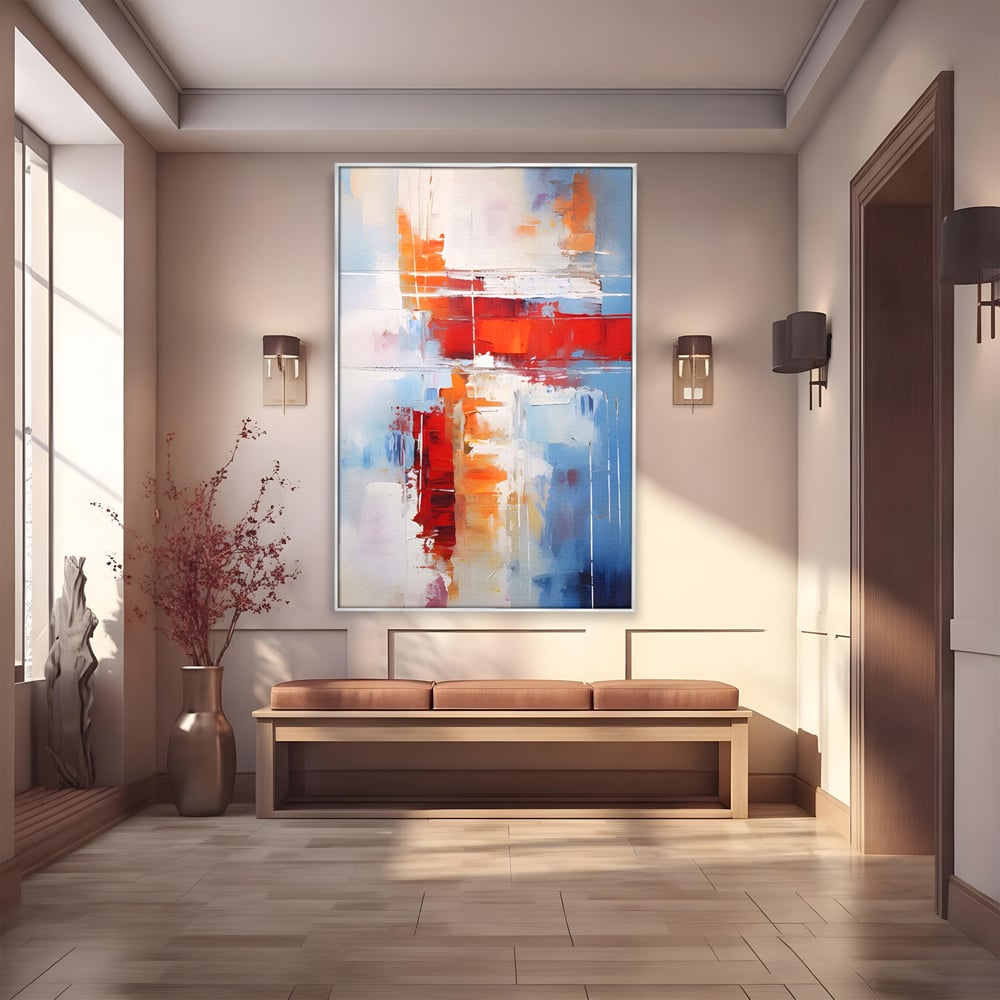 LuxCanva Premium-Leinwandkunst® C1200, Abstrakte blaue und rote Malerei, entspannend, Wohnzimmer, lebendige Farben