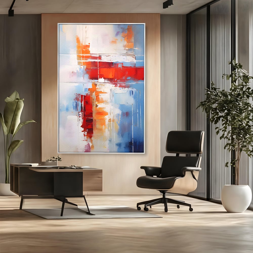 LuxCanva Premium-Leinwandkunst® C1200, Abstrakte blaue und rote Malerei, entspannend, Wohnzimmer, lebendige Farben